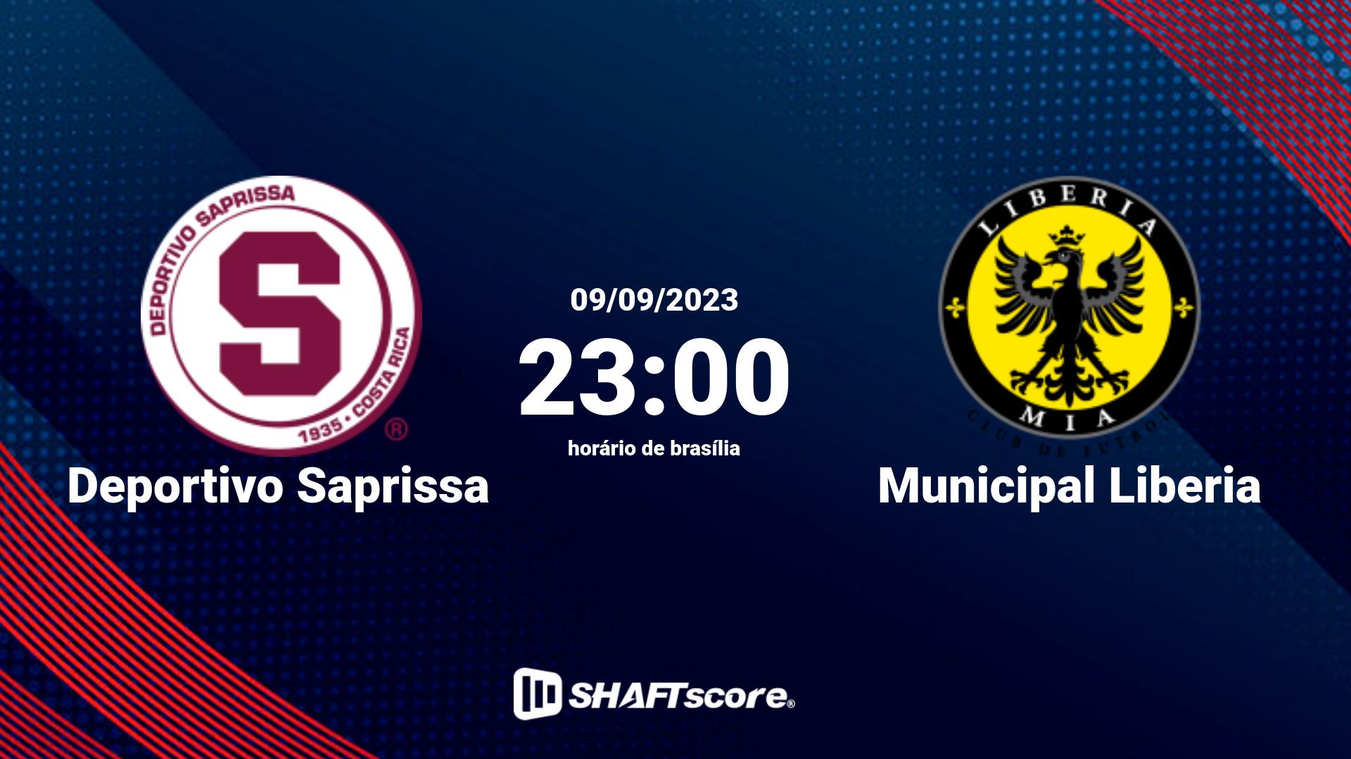 Estatísticas do jogo Deportivo Saprissa vs Municipal Liberia 09.09 23:00