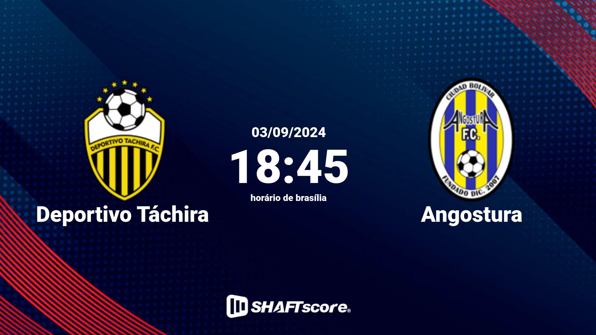 Estatísticas do jogo Deportivo Táchira vs Angostura 03.09 18:45