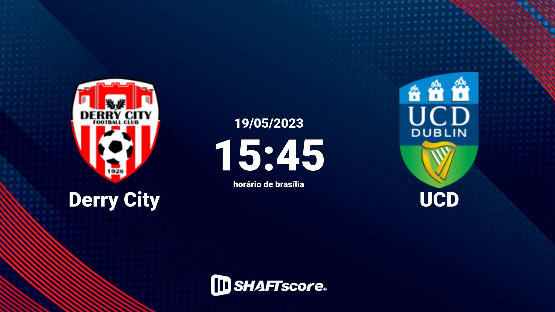 Estatísticas do jogo Derry City vs UCD 19.05 15:45