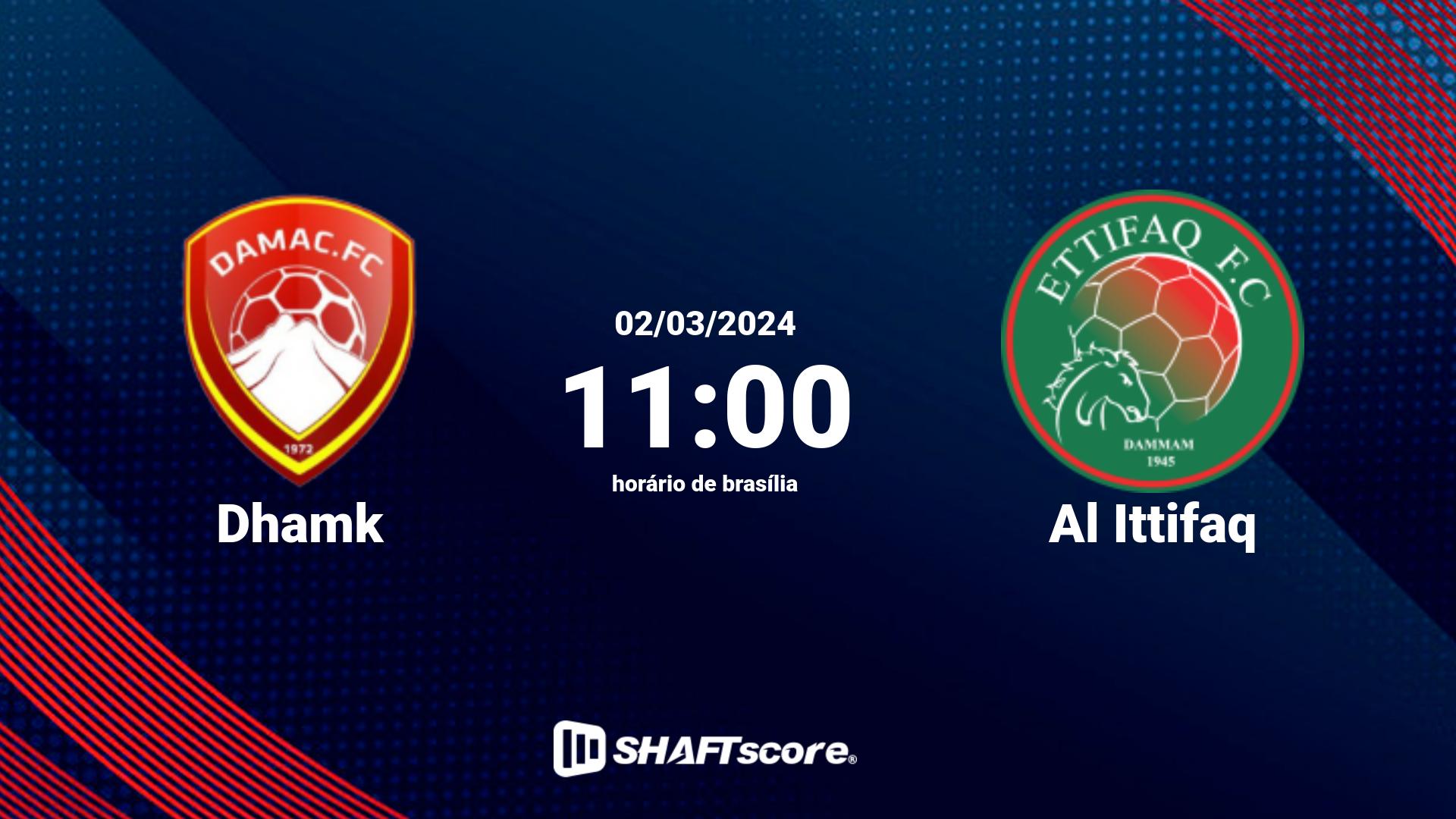 Estatísticas do jogo Dhamk vs Al Ittifaq 02.03 11:00