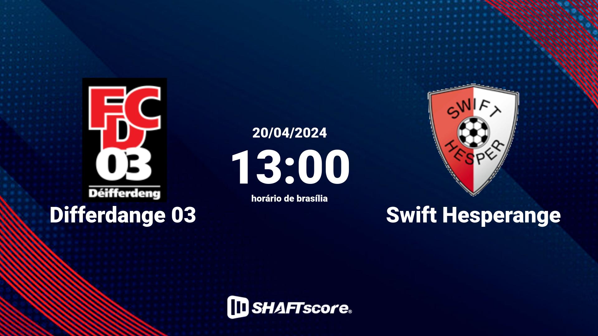 Estatísticas do jogo Differdange 03 vs Swift Hesperange 20.04 13:00