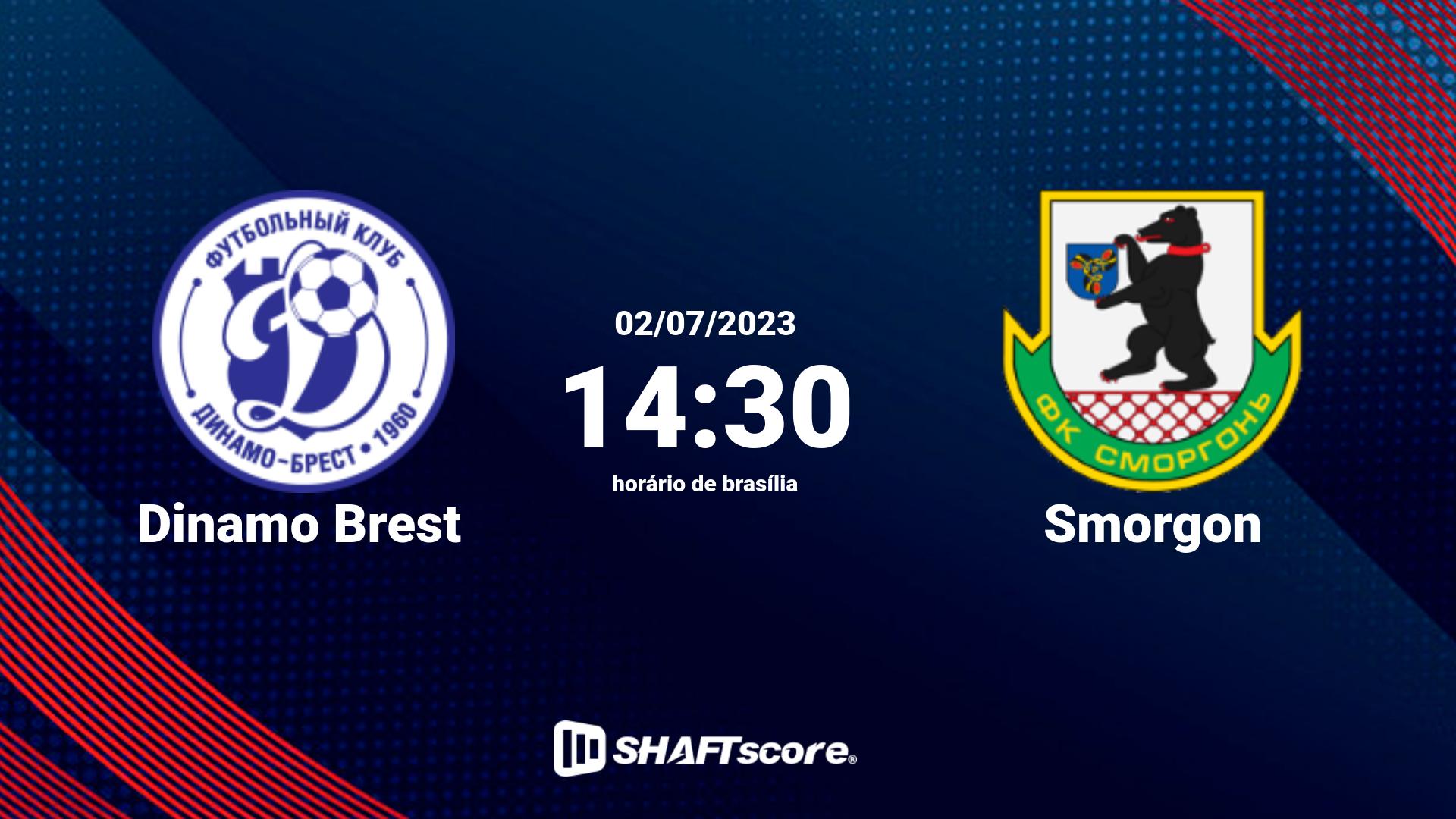 Estatísticas do jogo Dinamo Brest vs Smorgon 02.07 14:30
