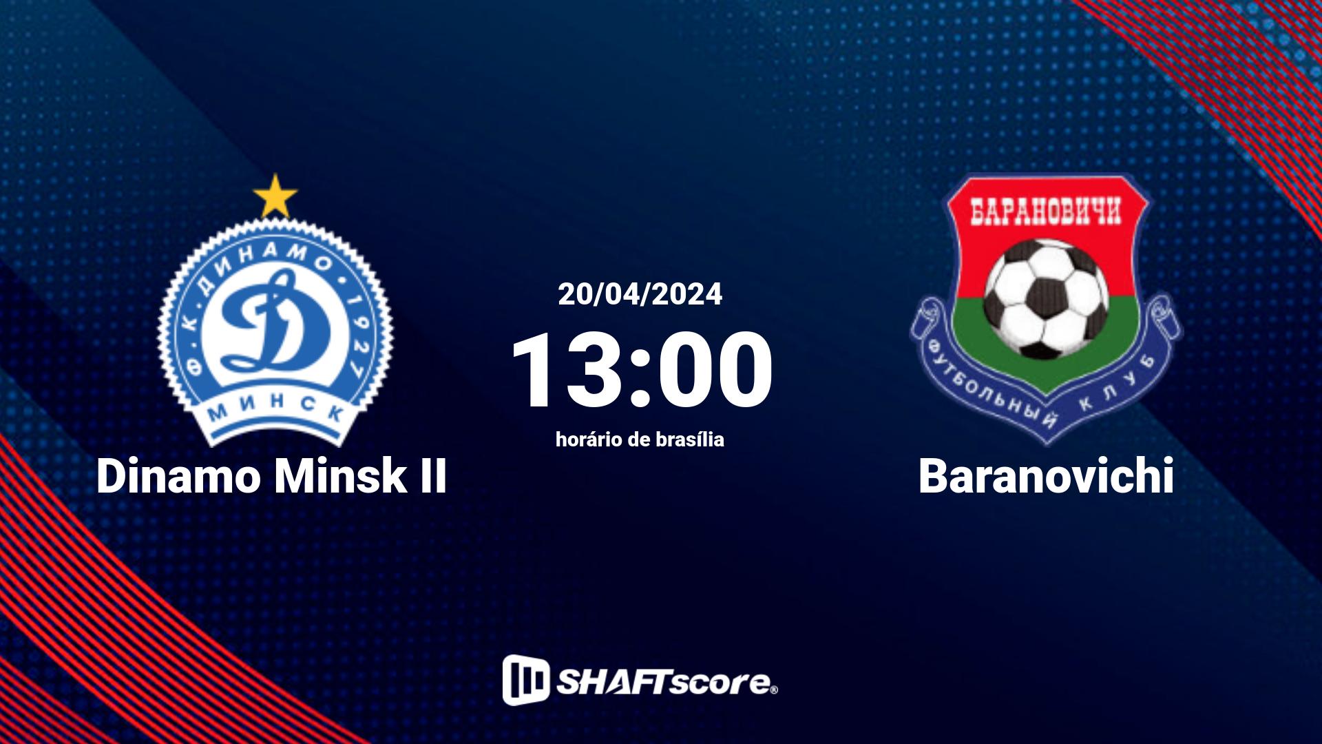 Estatísticas do jogo Dinamo Minsk II vs Baranovichi 20.04 13:00