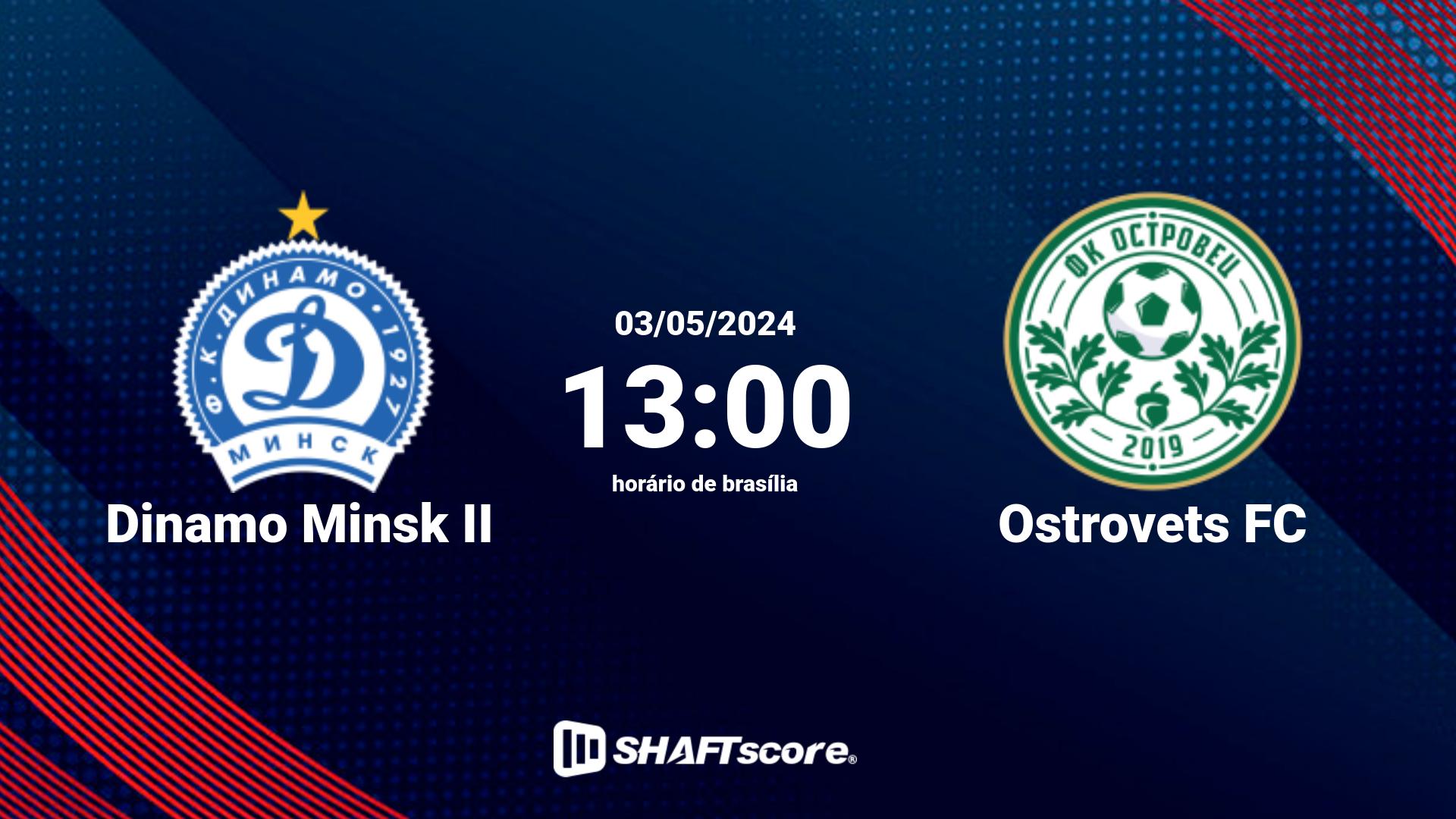 Estatísticas do jogo Dinamo Minsk II vs Ostrovets FC 03.05 13:00