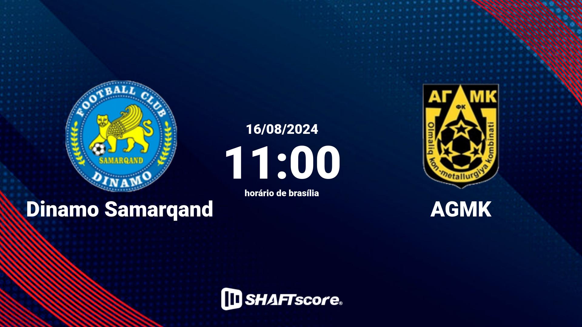 Estatísticas do jogo Dinamo Samarqand vs AGMK 16.08 11:00