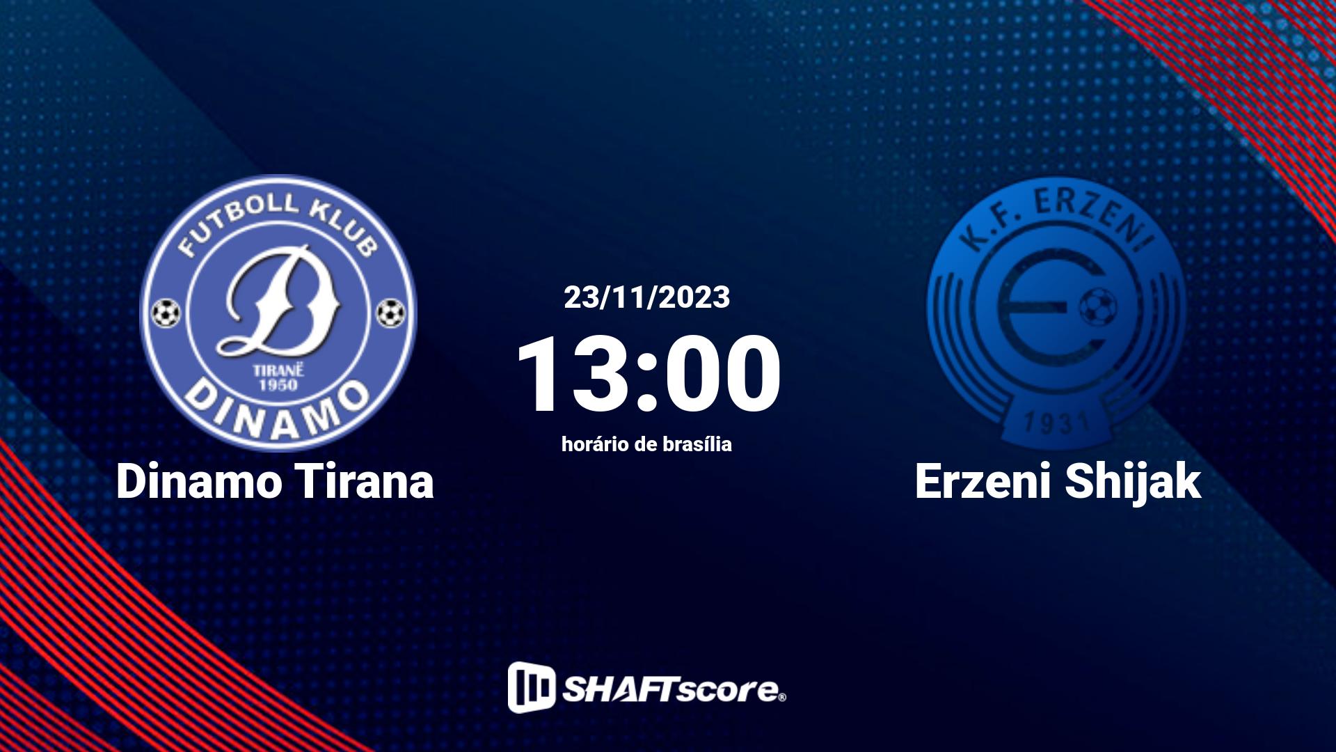 Dinamo Tirana vs Erzeni Shijak 23.11 13:00 - Estatísticas e