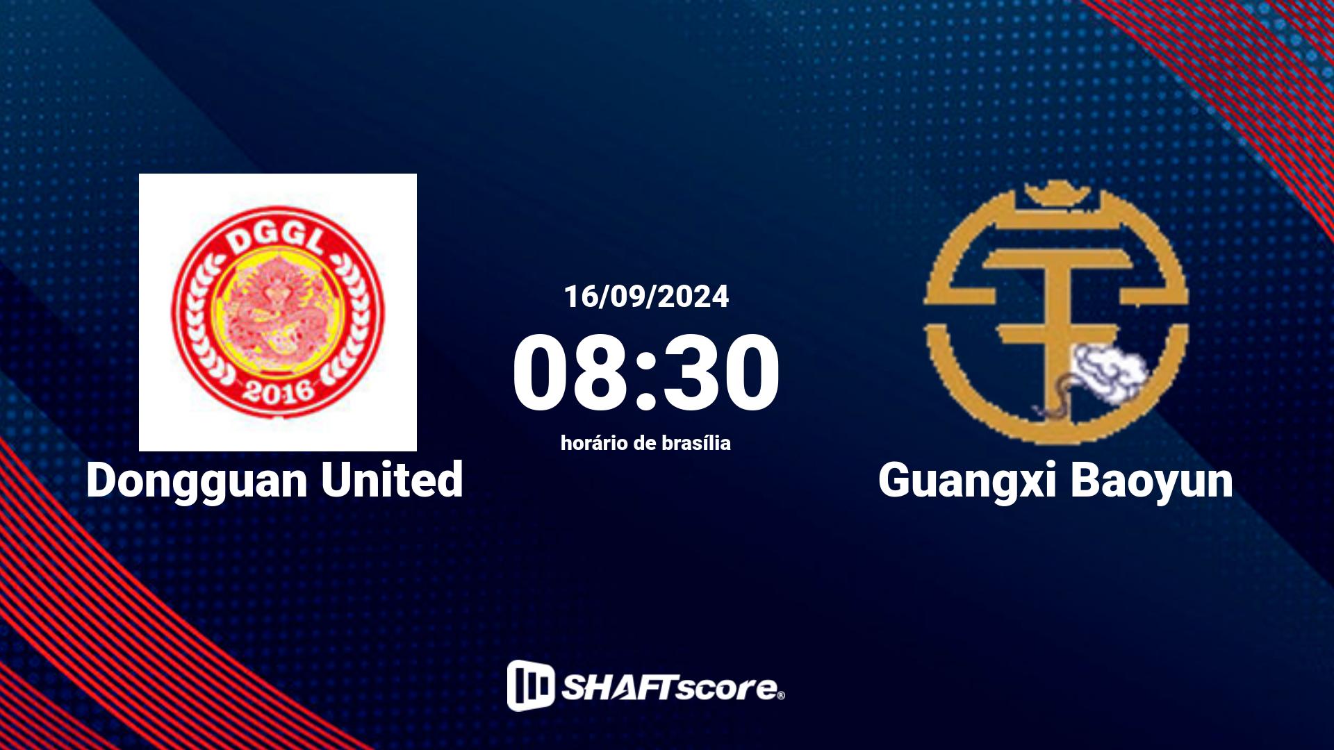 Estatísticas do jogo Dongguan United vs Guangxi Baoyun 16.09 08:30