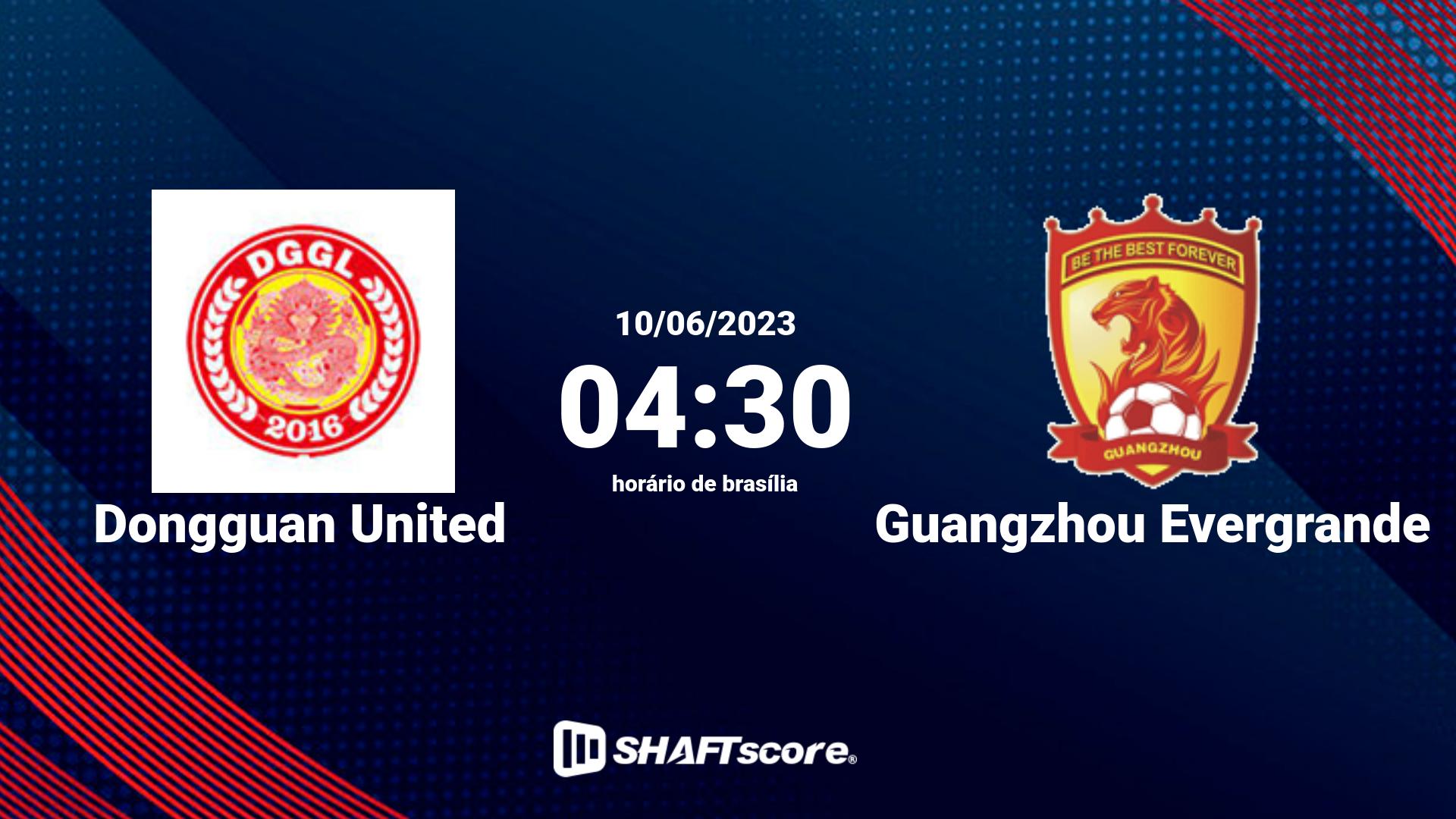 Estatísticas do jogo Dongguan United vs Guangzhou Evergrande 10.06 04:30