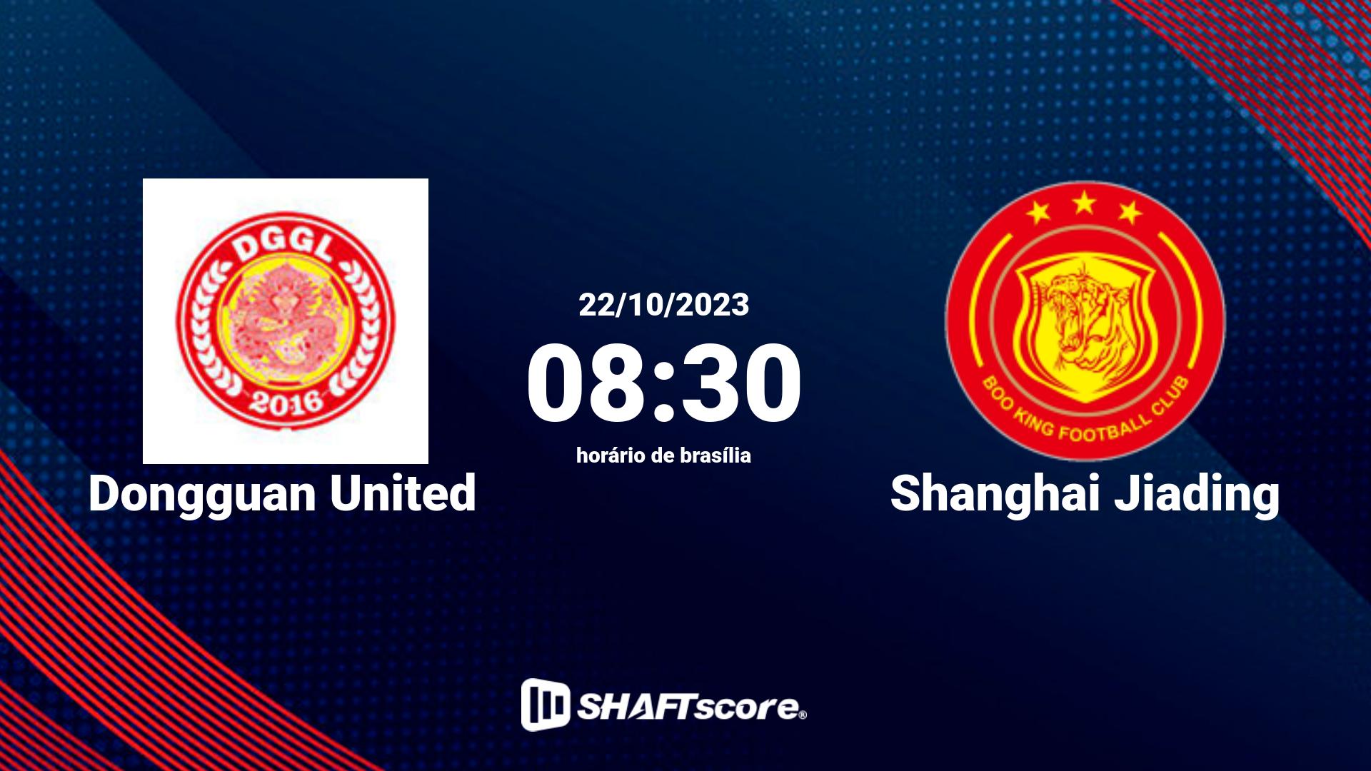 Estatísticas do jogo Dongguan United vs Shanghai Jiading 22.10 08:30