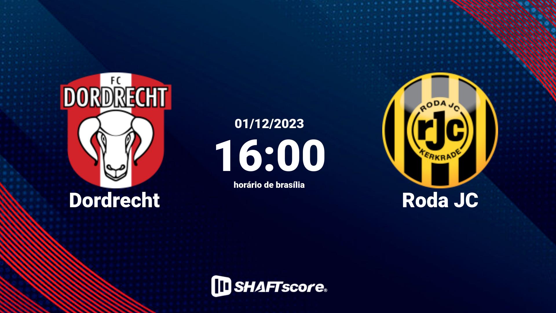 Estatísticas do jogo Dordrecht vs Roda JC 01.12 16:00