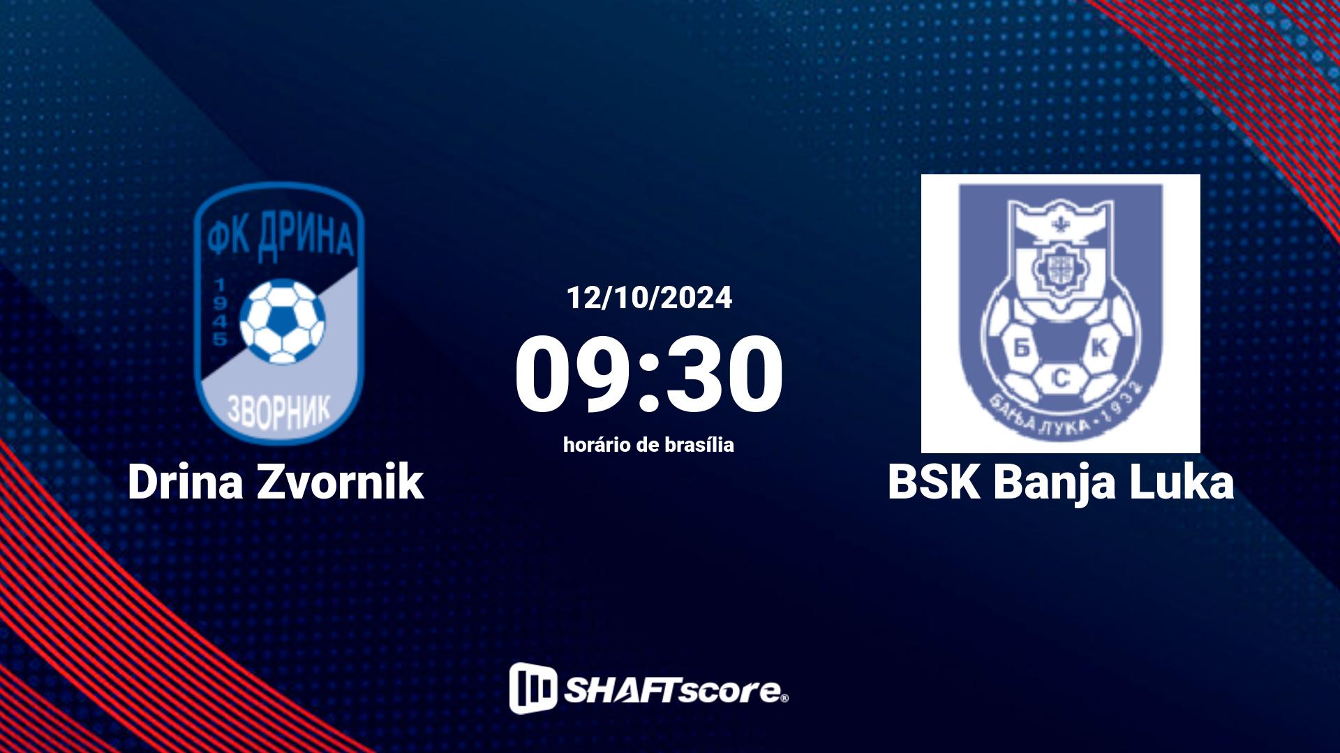 Estatísticas do jogo Drina Zvornik vs BSK Banja Luka 12.10 09:30