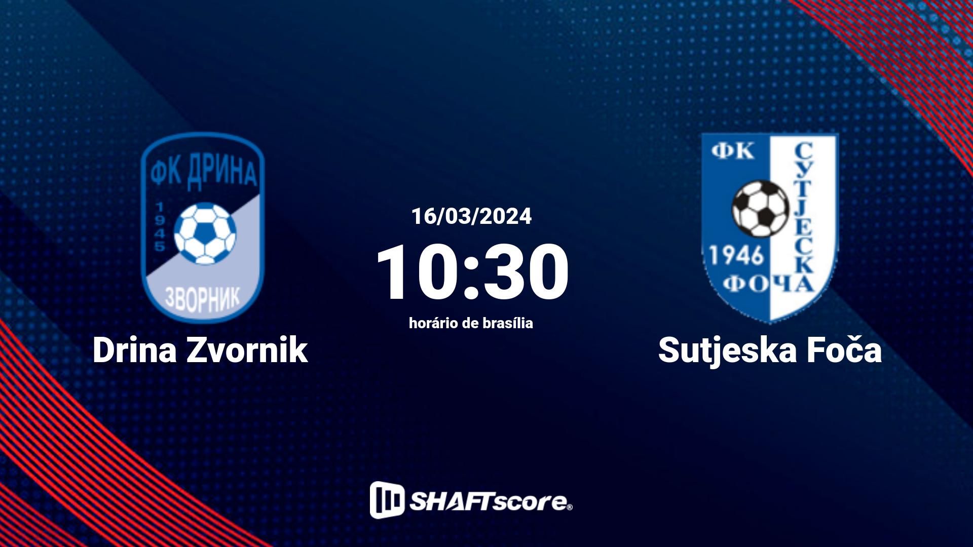 Estatísticas do jogo Drina Zvornik vs Sutjeska Foča 16.03 10:30