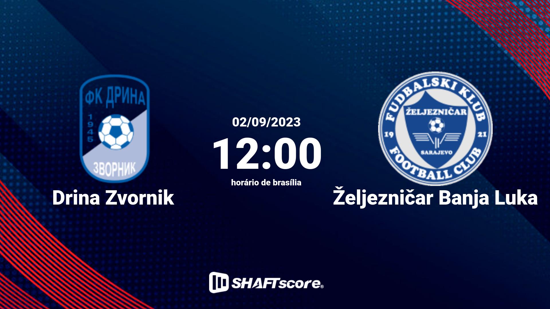 Estatísticas do jogo Drina Zvornik vs Željezničar Banja Luka 02.09 12:00