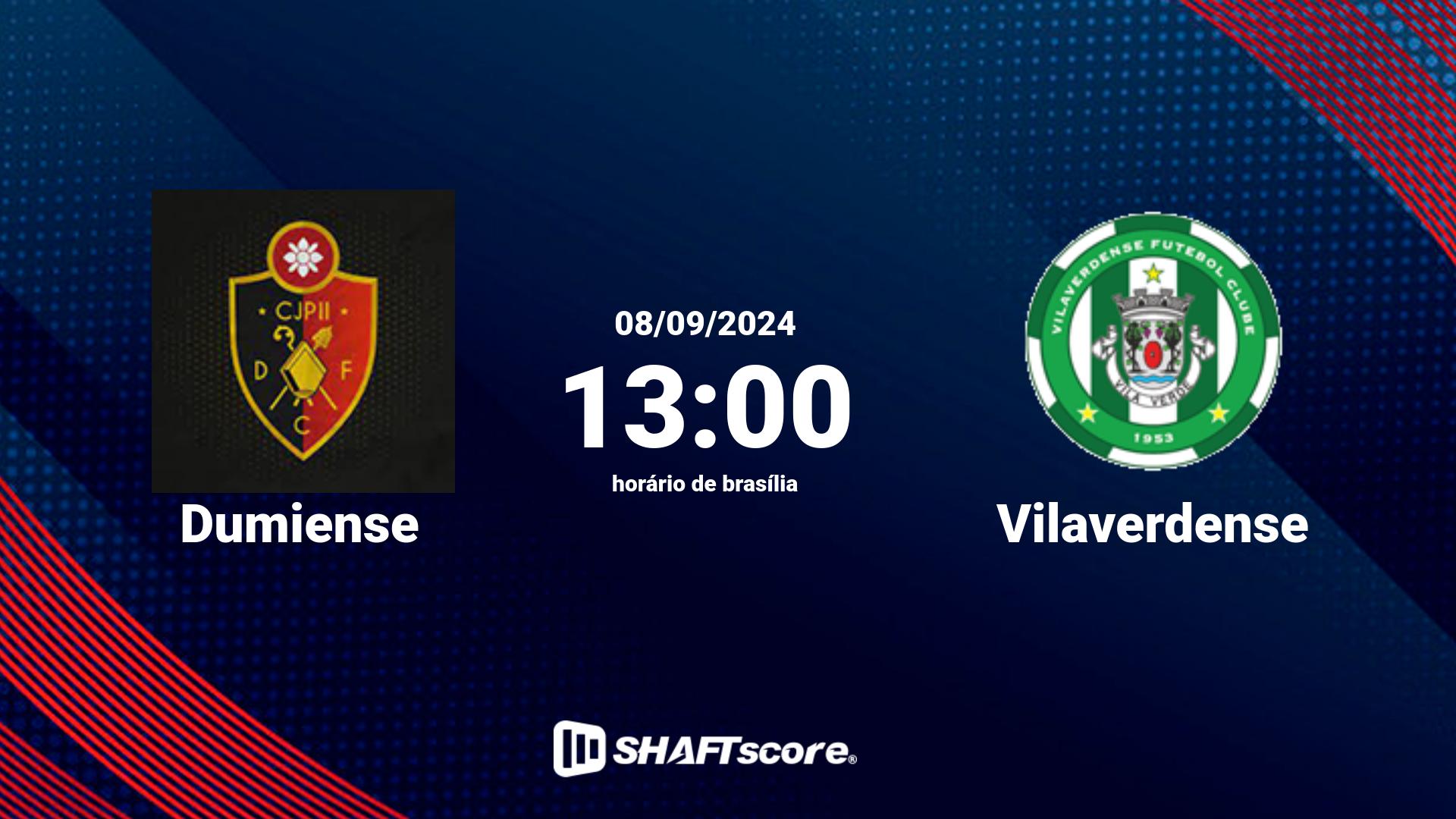 Estatísticas do jogo Dumiense vs Vilaverdense 08.09 13:00