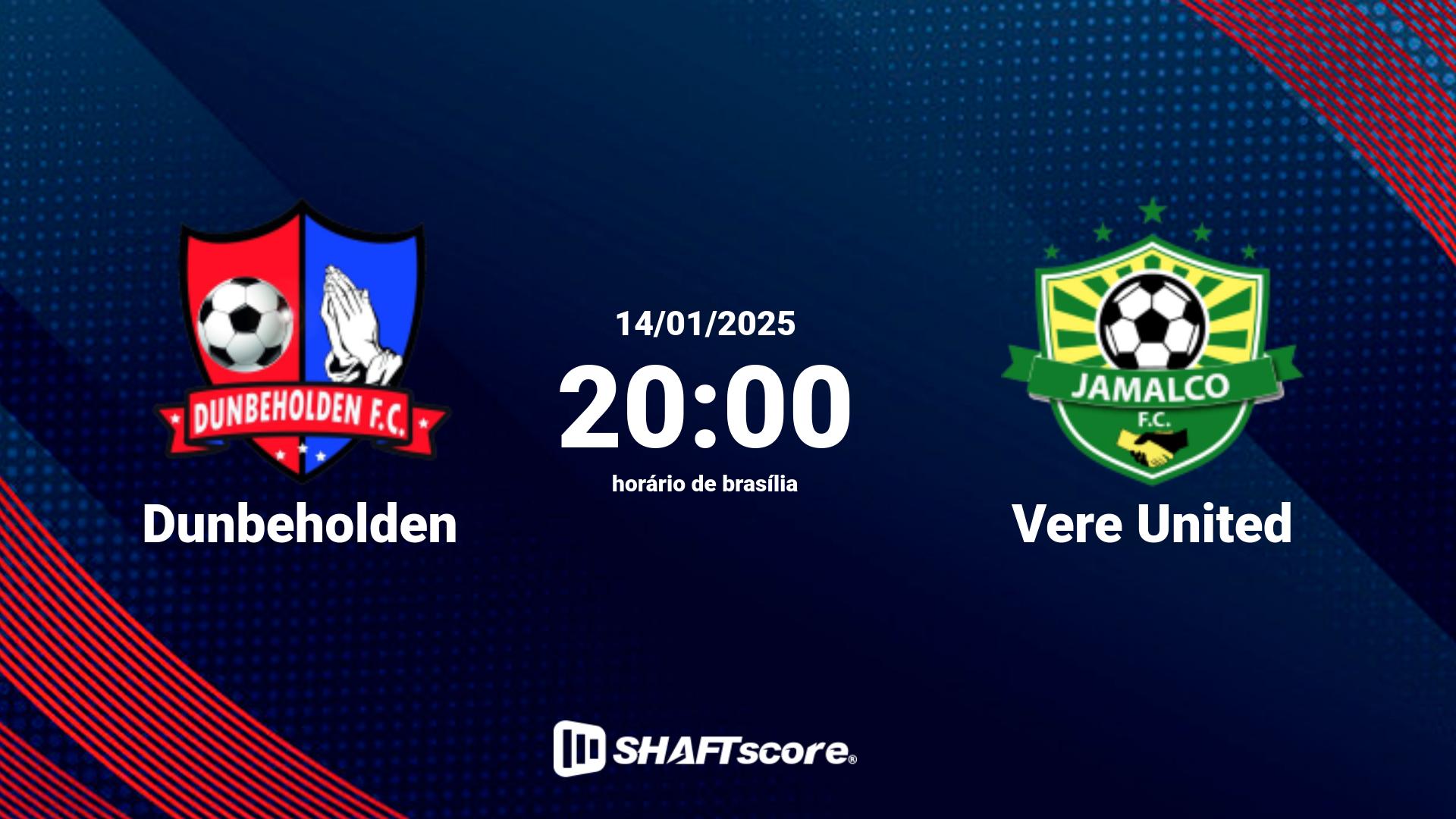 Estatísticas do jogo Dunbeholden vs Vere United 14.01 20:00