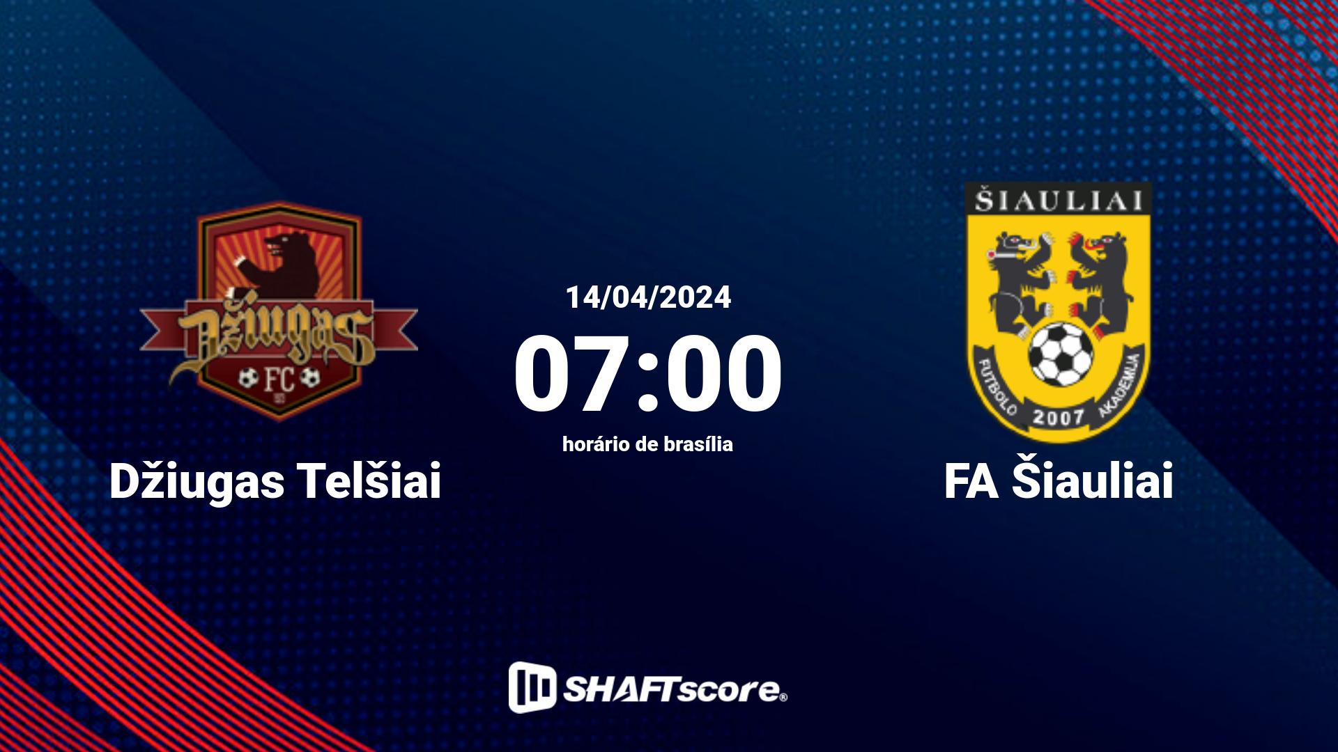 Estatísticas do jogo Džiugas Telšiai vs FA Šiauliai 14.04 07:00