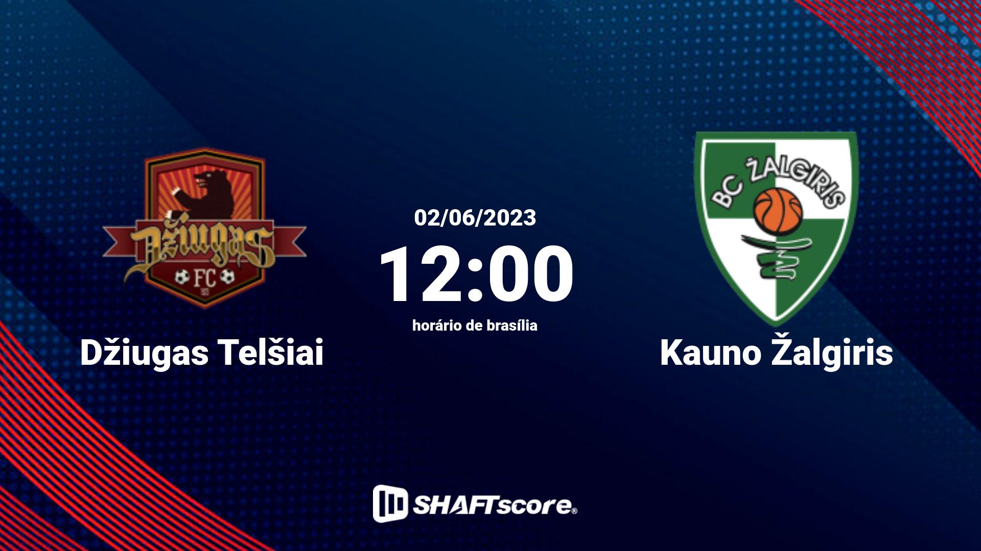 Estatísticas do jogo Džiugas Telšiai vs Kauno Žalgiris 02.06 12:00