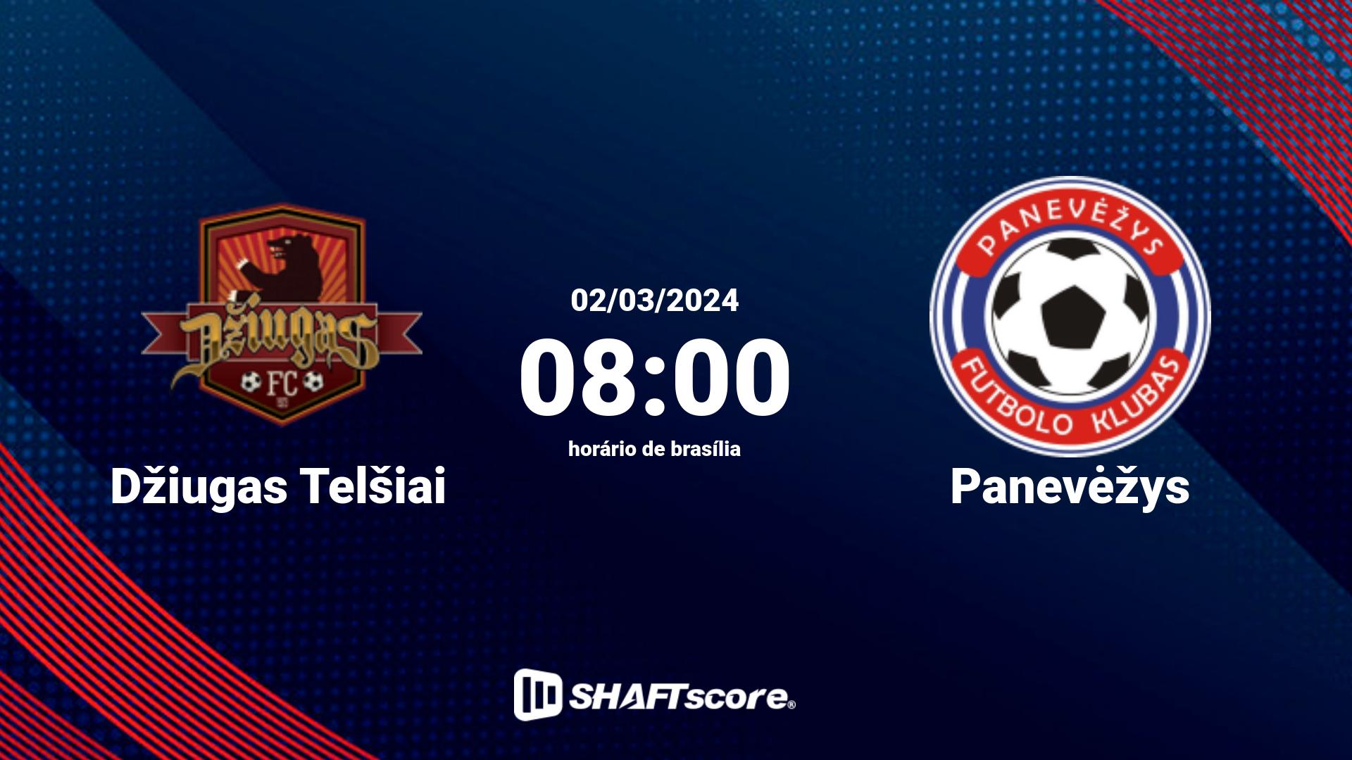 Estatísticas do jogo Džiugas Telšiai vs Panevėžys 02.03 08:00