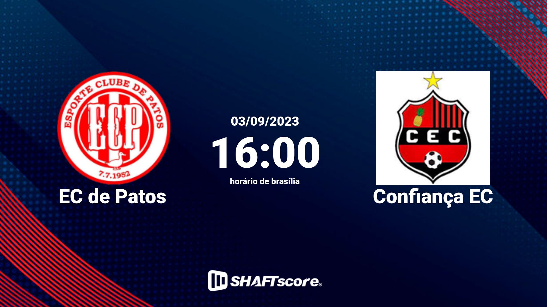 Estatísticas do jogo EC de Patos vs Confiança EC 03.09 16:00