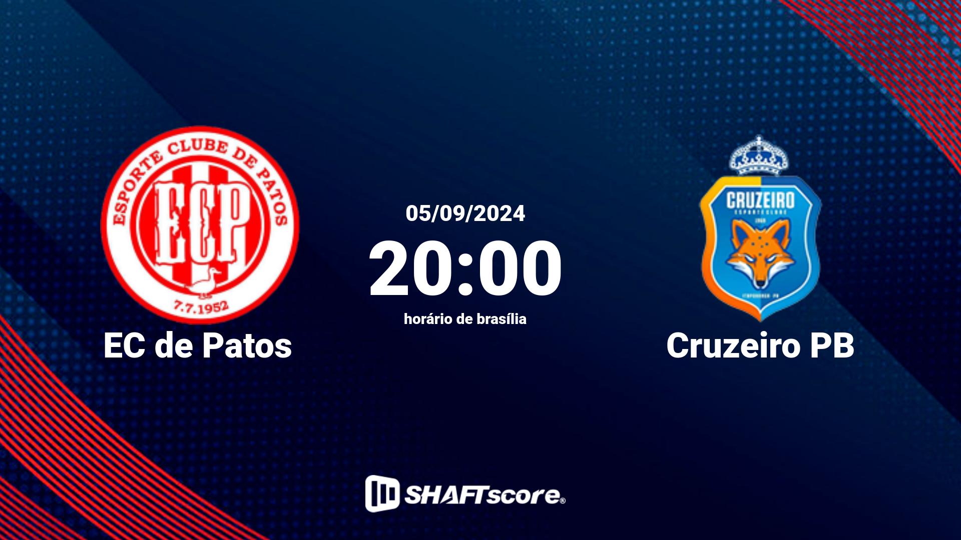 Estatísticas do jogo EC de Patos vs Cruzeiro PB 05.09 20:00