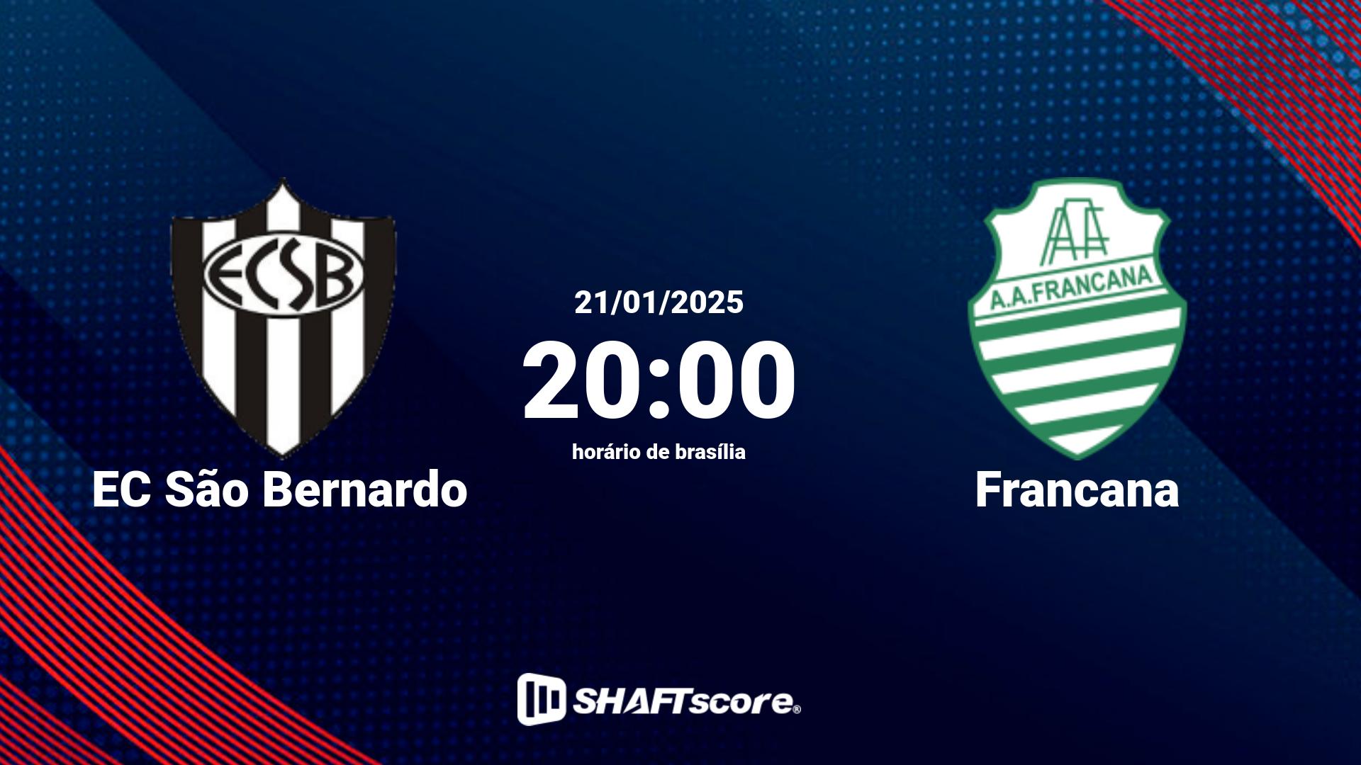 Estatísticas do jogo EC São Bernardo vs Francana 21.01 20:00