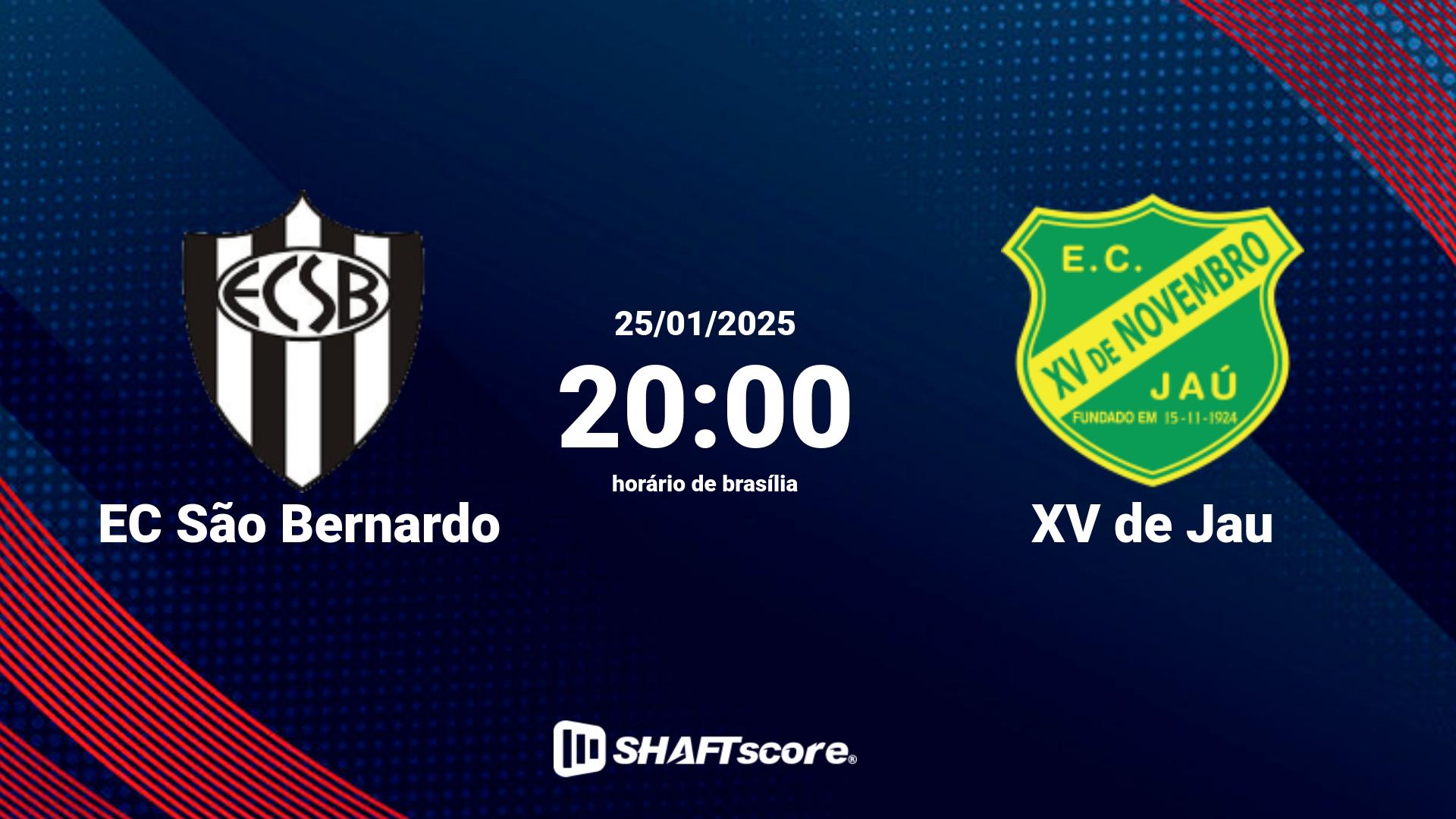 Estatísticas do jogo EC São Bernardo vs XV de Jau 25.01 20:00