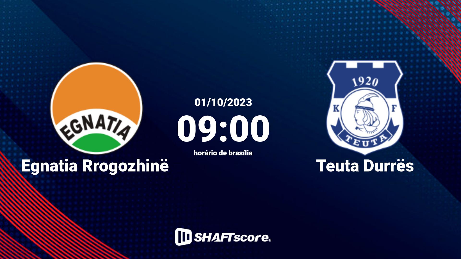 Estatísticas do jogo Egnatia Rrogozhinë vs Teuta Durrës 01.10 09:00