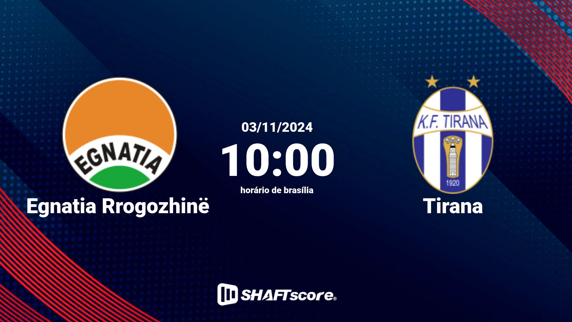 Estatísticas do jogo Egnatia Rrogozhinë vs Tirana 03.11 10:00