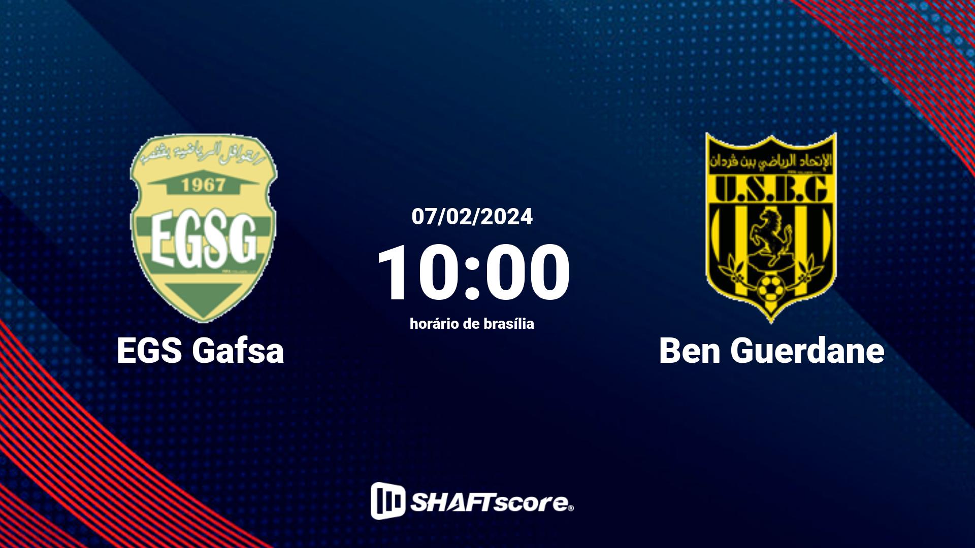 Estatísticas do jogo EGS Gafsa vs Ben Guerdane 07.02 10:00