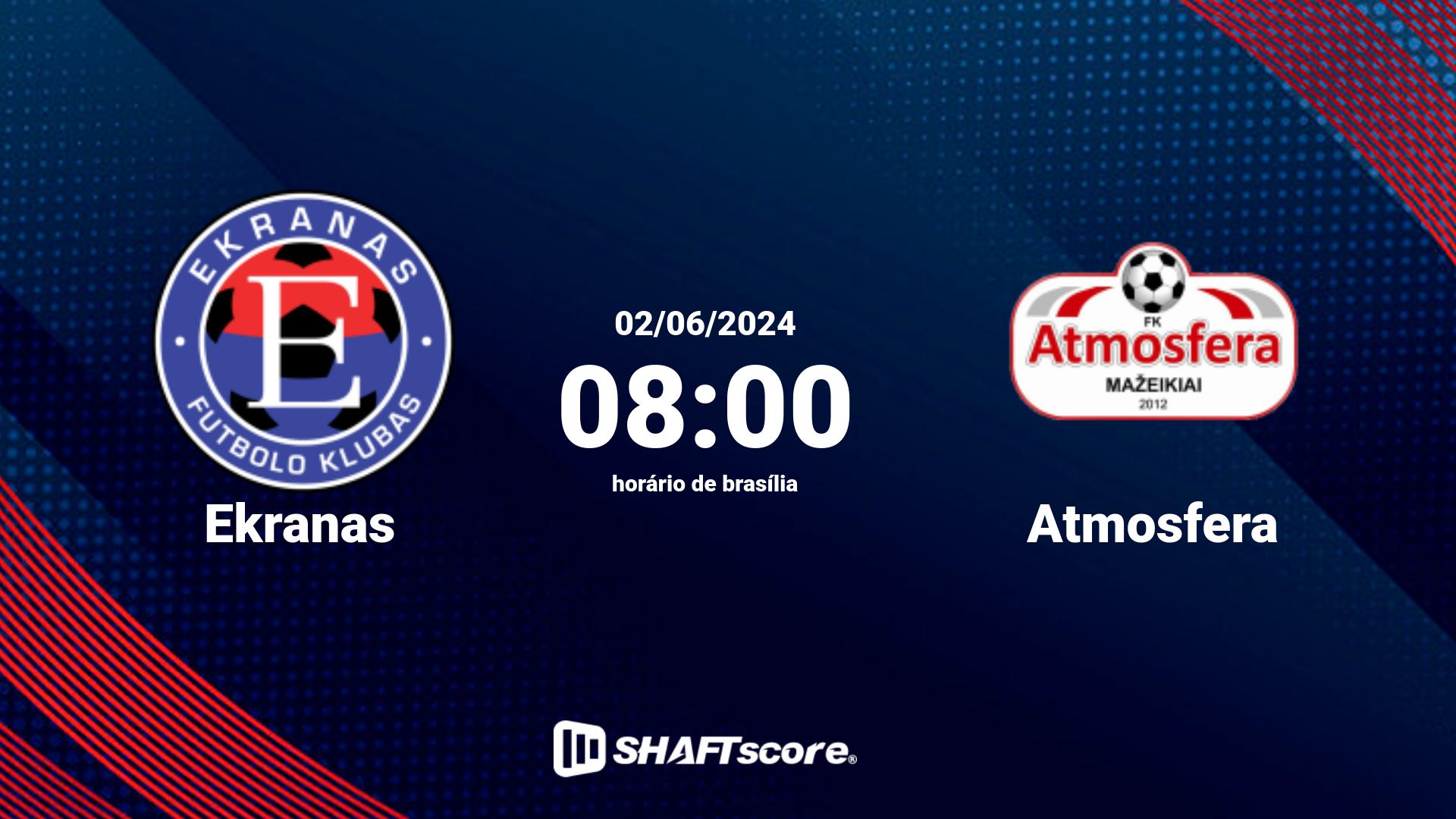 Estatísticas do jogo Ekranas vs Atmosfera 02.06 08:00