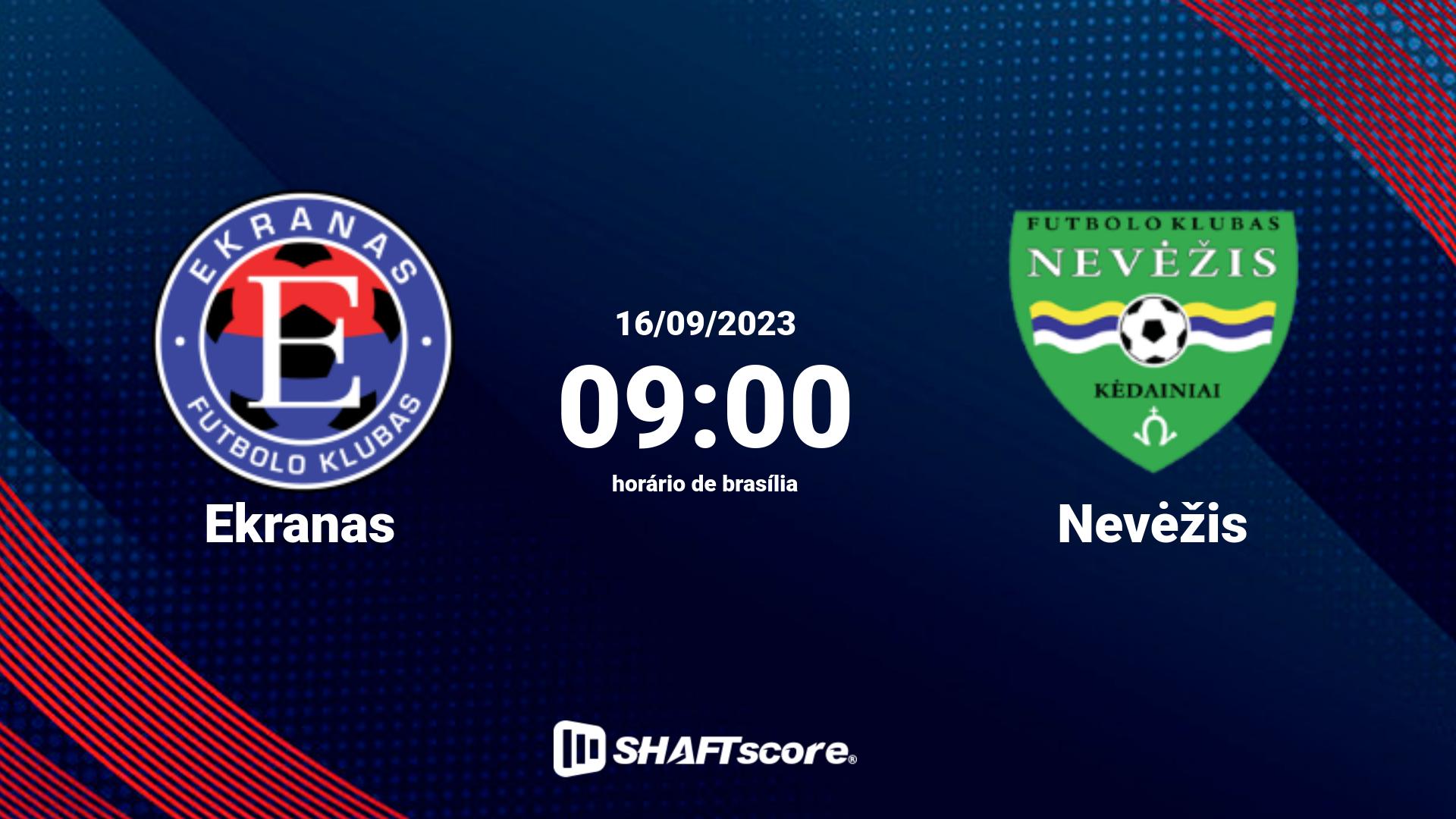 Estatísticas do jogo Ekranas vs Nevėžis 16.09 09:00