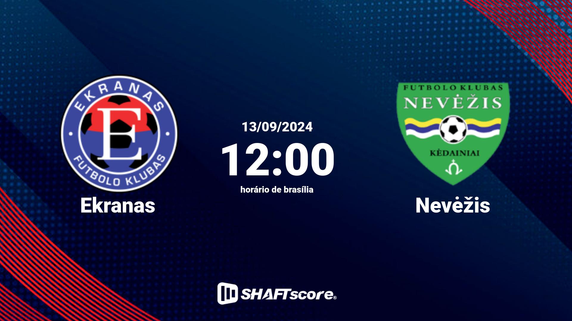 Estatísticas do jogo Ekranas vs Nevėžis 13.09 12:00