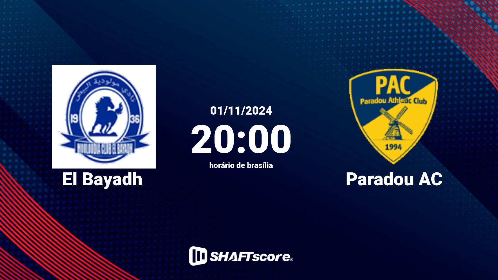 Estatísticas do jogo El Bayadh vs Paradou AC 01.11 20:00