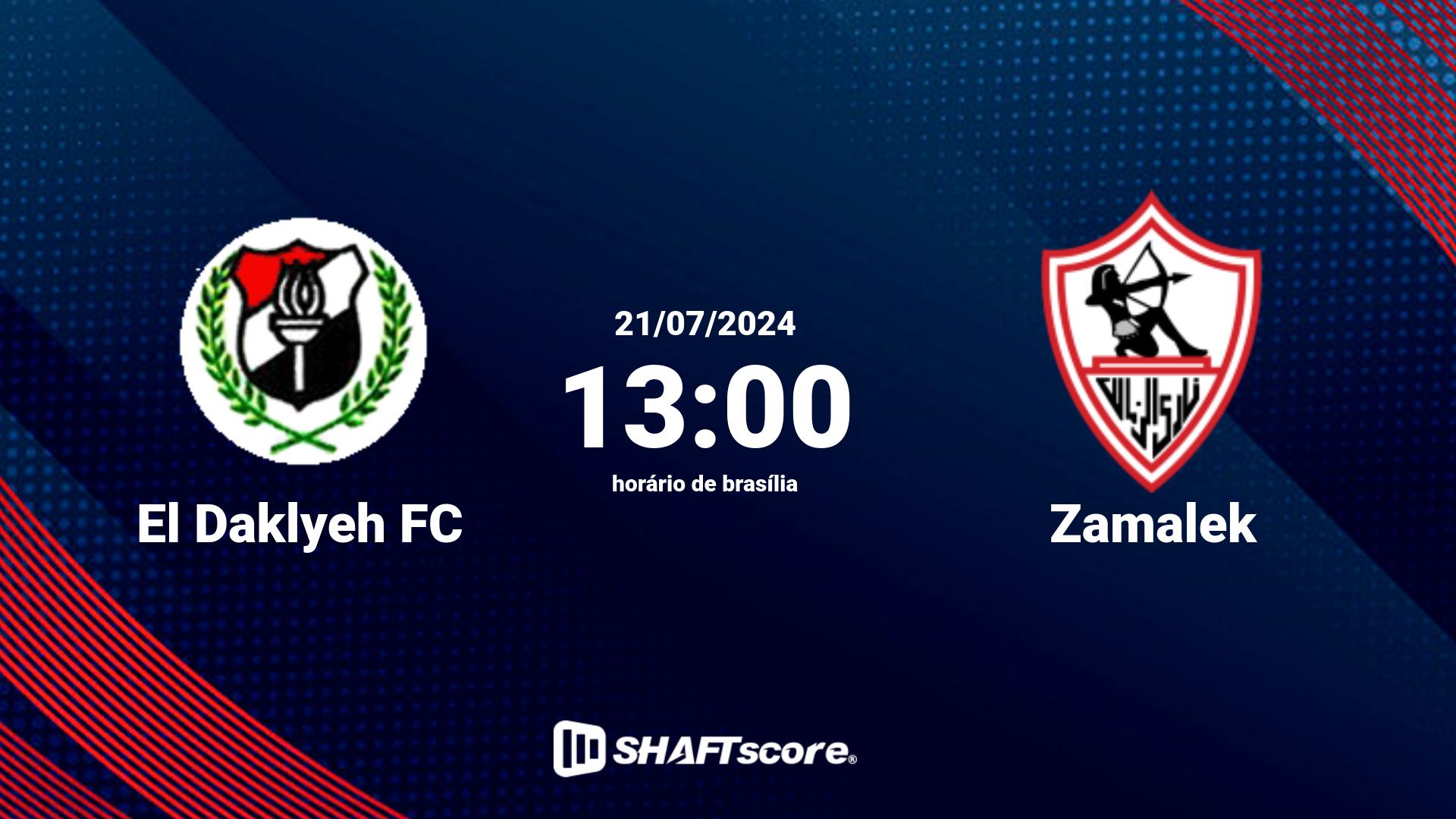 Estatísticas do jogo El Daklyeh FC vs Zamalek 21.07 13:00