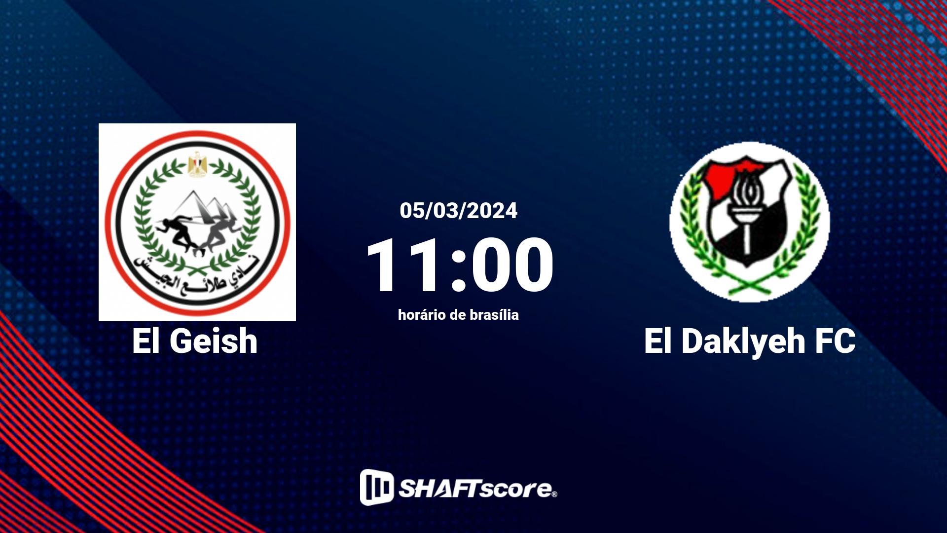 Estatísticas do jogo El Geish vs El Daklyeh FC 05.03 11:00