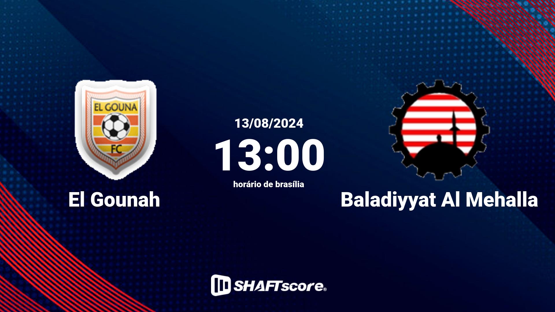 Estatísticas do jogo El Gounah vs Baladiyyat Al Mehalla 13.08 13:00
