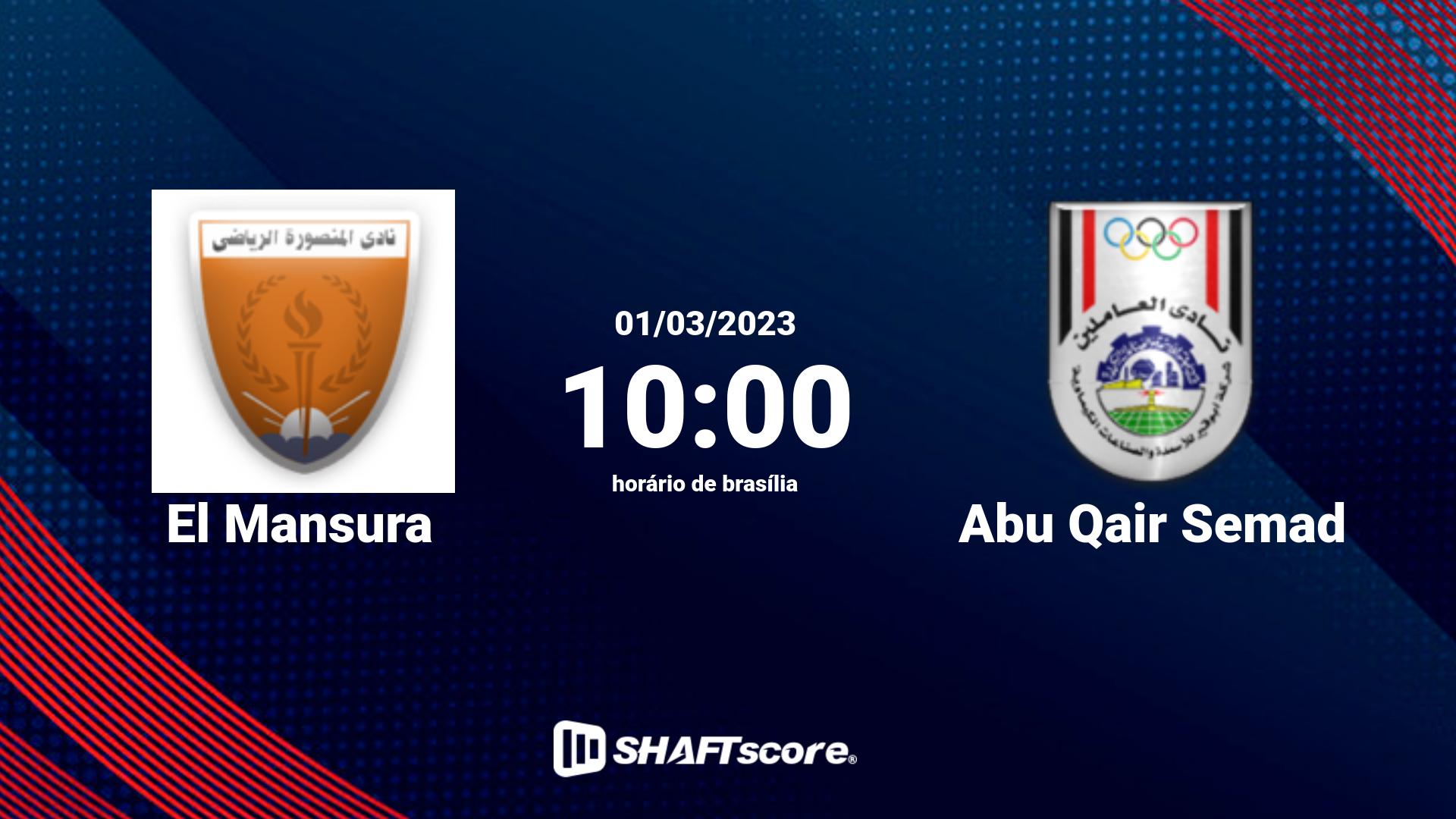 Estatísticas do jogo El Mansura vs Abu Qair Semad 01.03 10:00