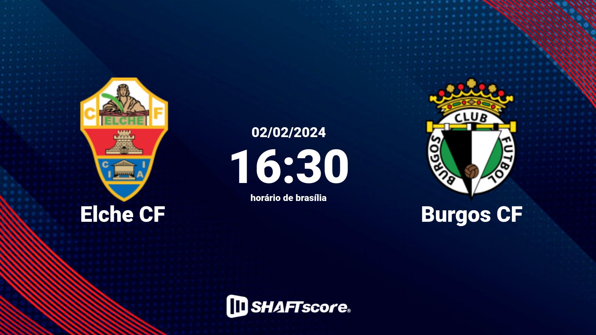 Estatísticas do jogo Elche CF vs Burgos CF 02.02 16:30