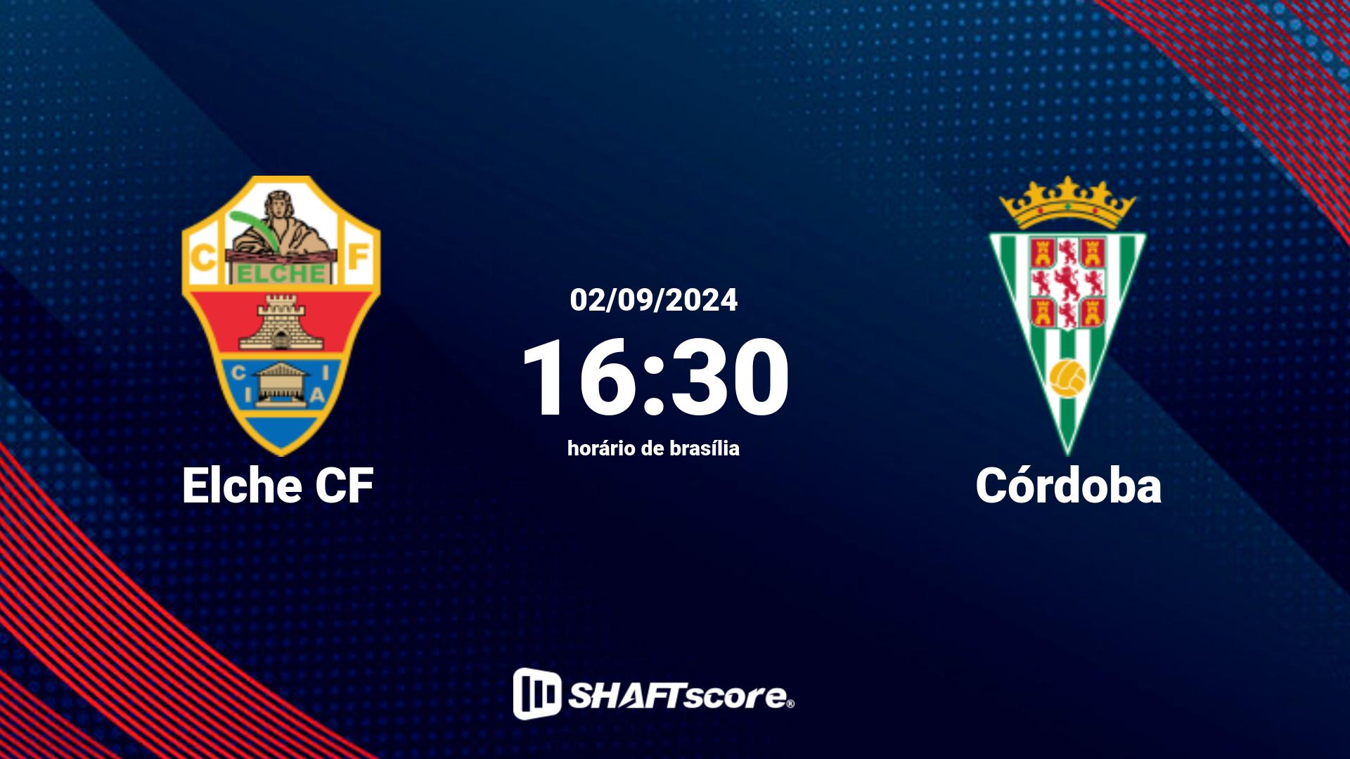 Estatísticas do jogo Elche CF vs Córdoba 02.09 16:30