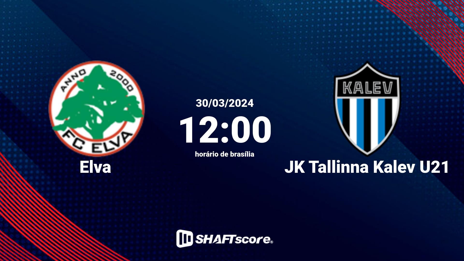 Estatísticas do jogo Elva vs JK Tallinna Kalev U21 30.03 12:00