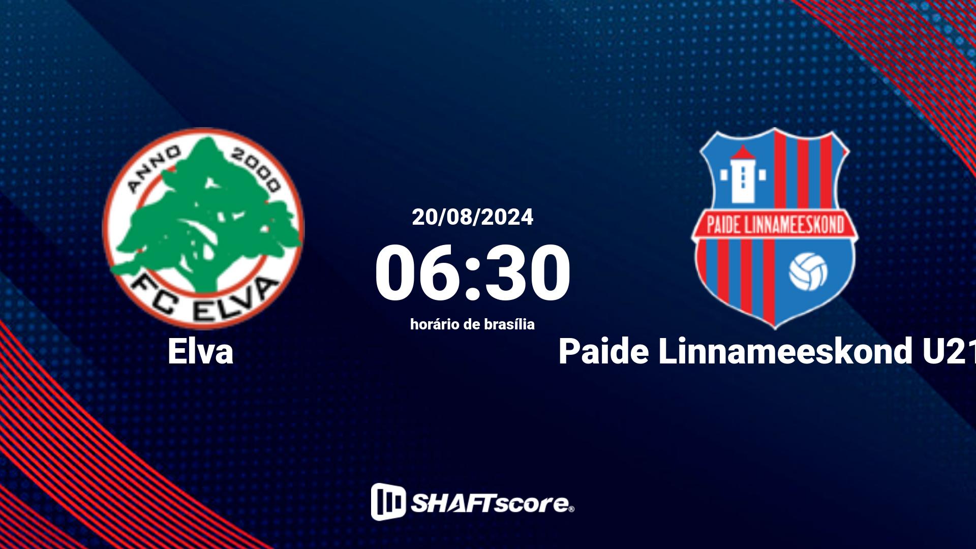 Estatísticas do jogo Elva vs Paide Linnameeskond U21 20.08 06:30