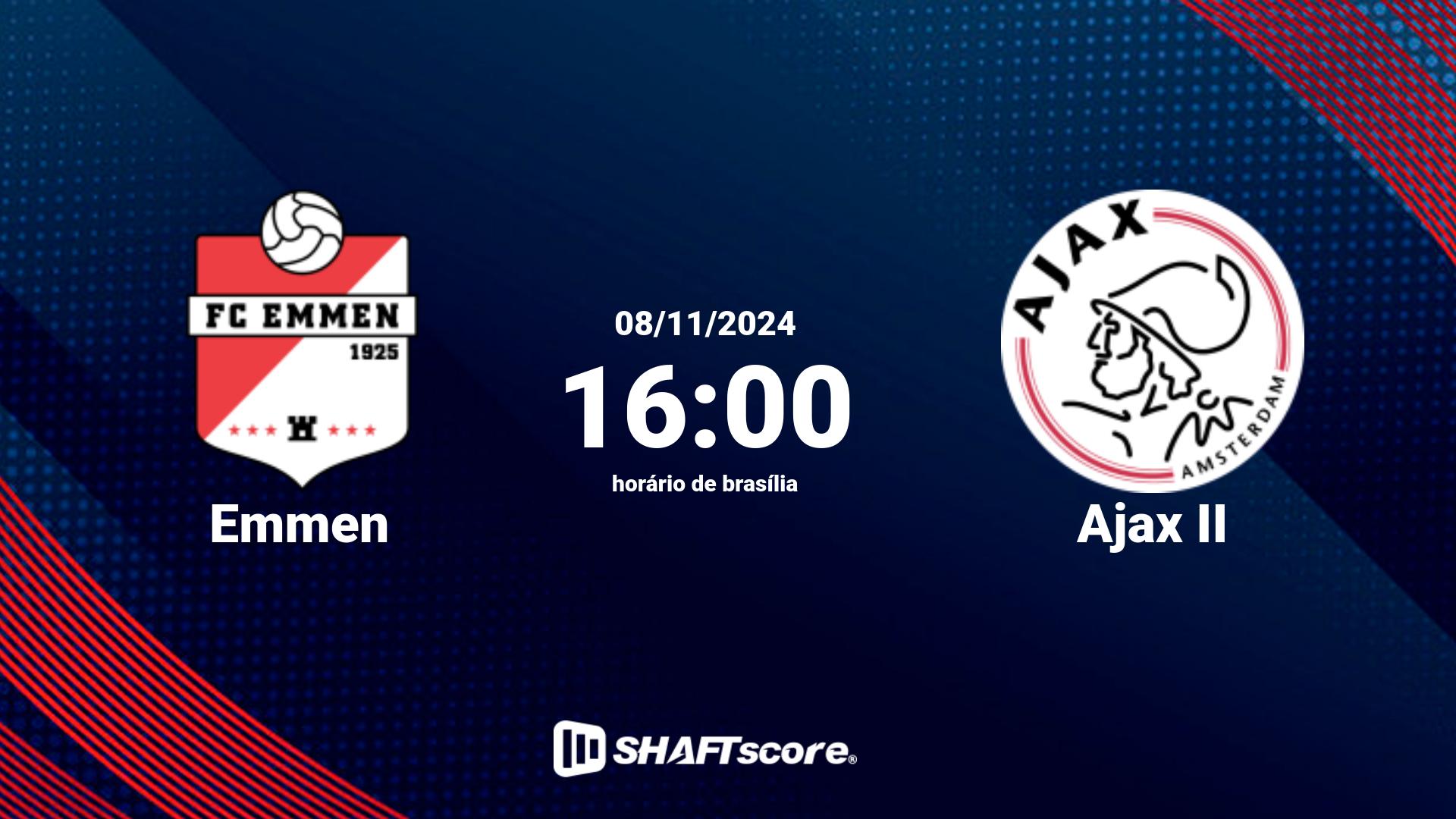 Estatísticas do jogo Emmen vs Ajax II 08.11 16:00