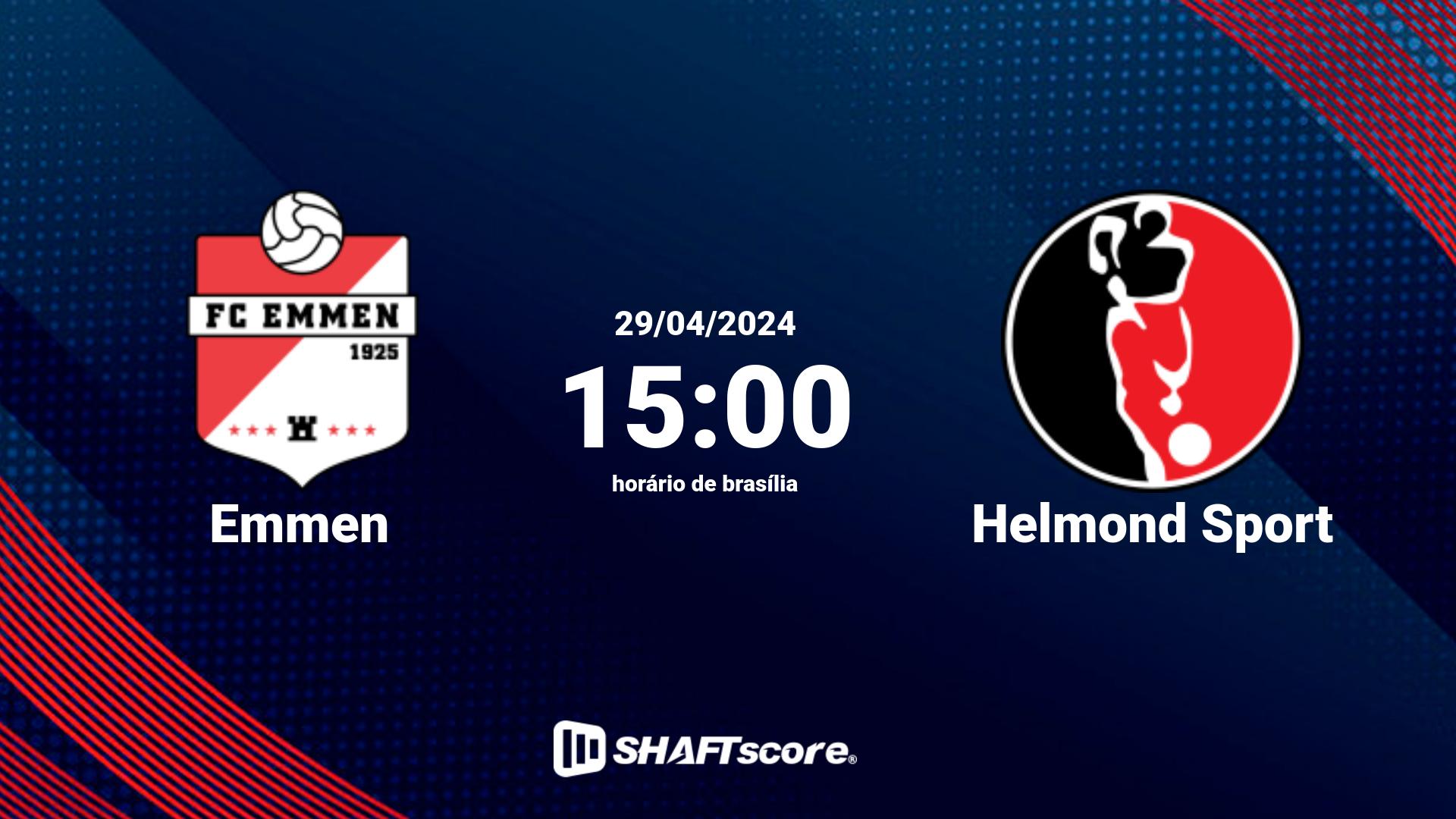 Estatísticas do jogo Emmen vs Helmond Sport 29.04 15:00