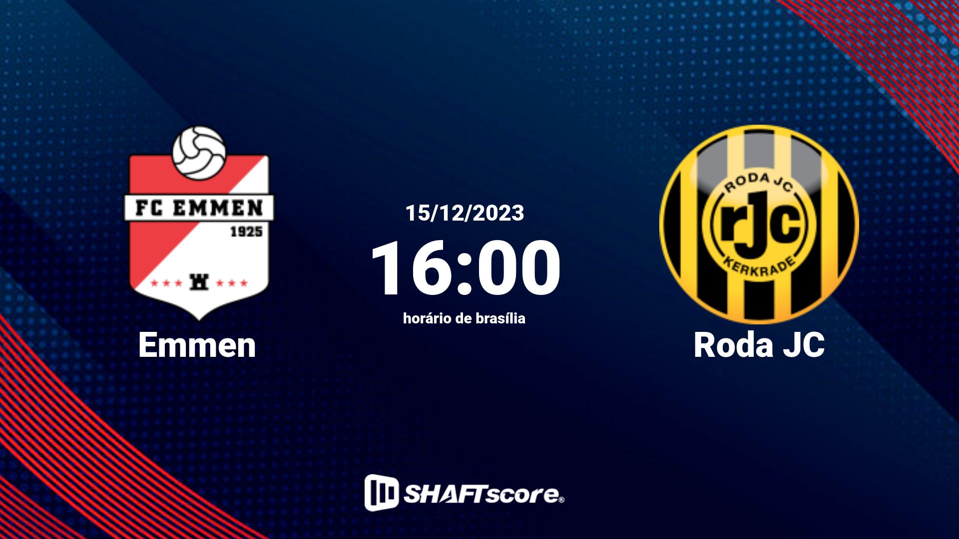 Estatísticas do jogo Emmen vs Roda JC 15.12 16:00