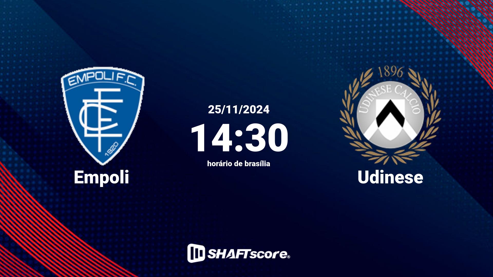 Estatísticas do jogo Empoli vs Udinese 25.11 14:30