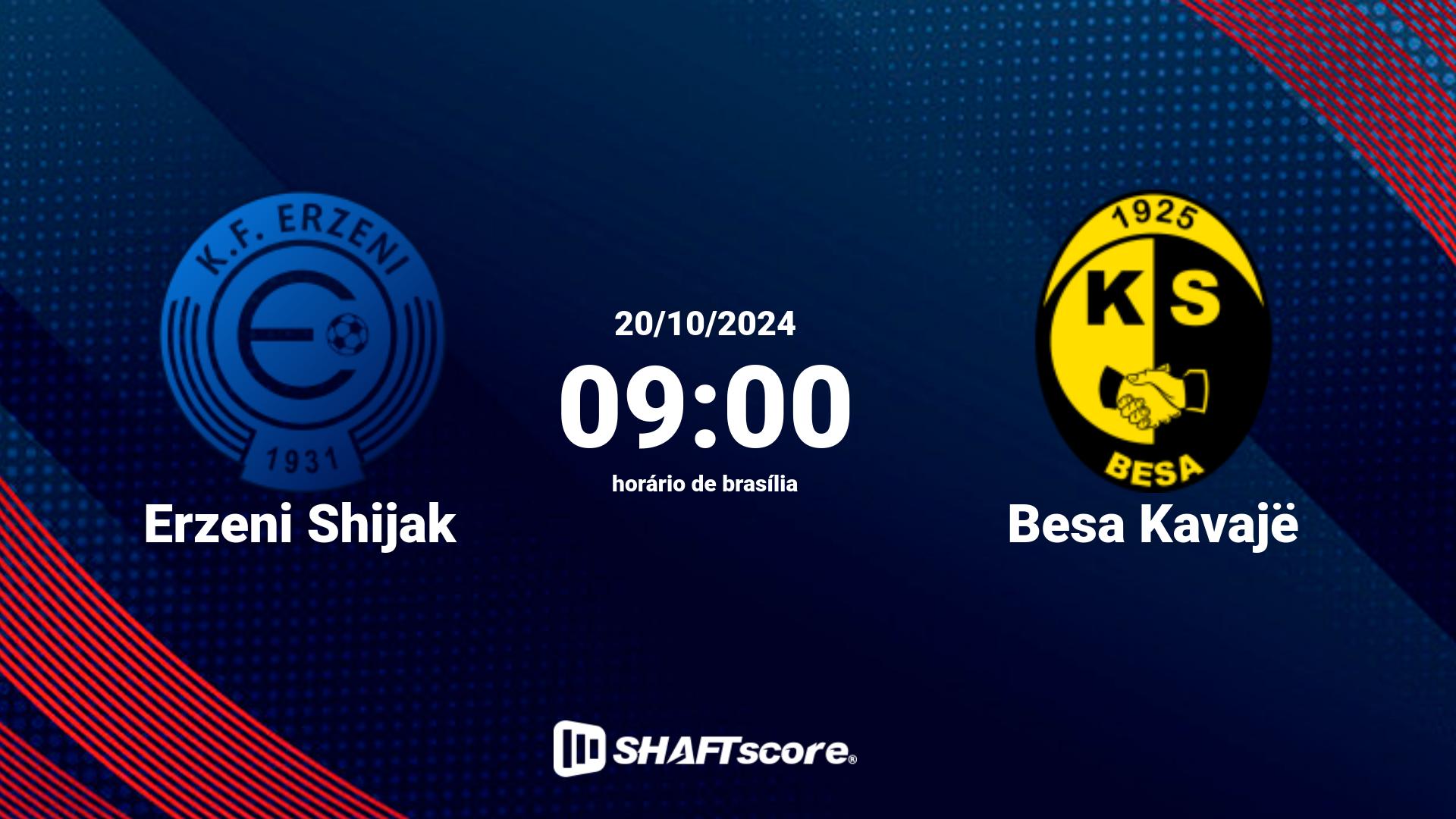 Estatísticas do jogo Erzeni Shijak vs Besa Kavajë 20.10 09:00