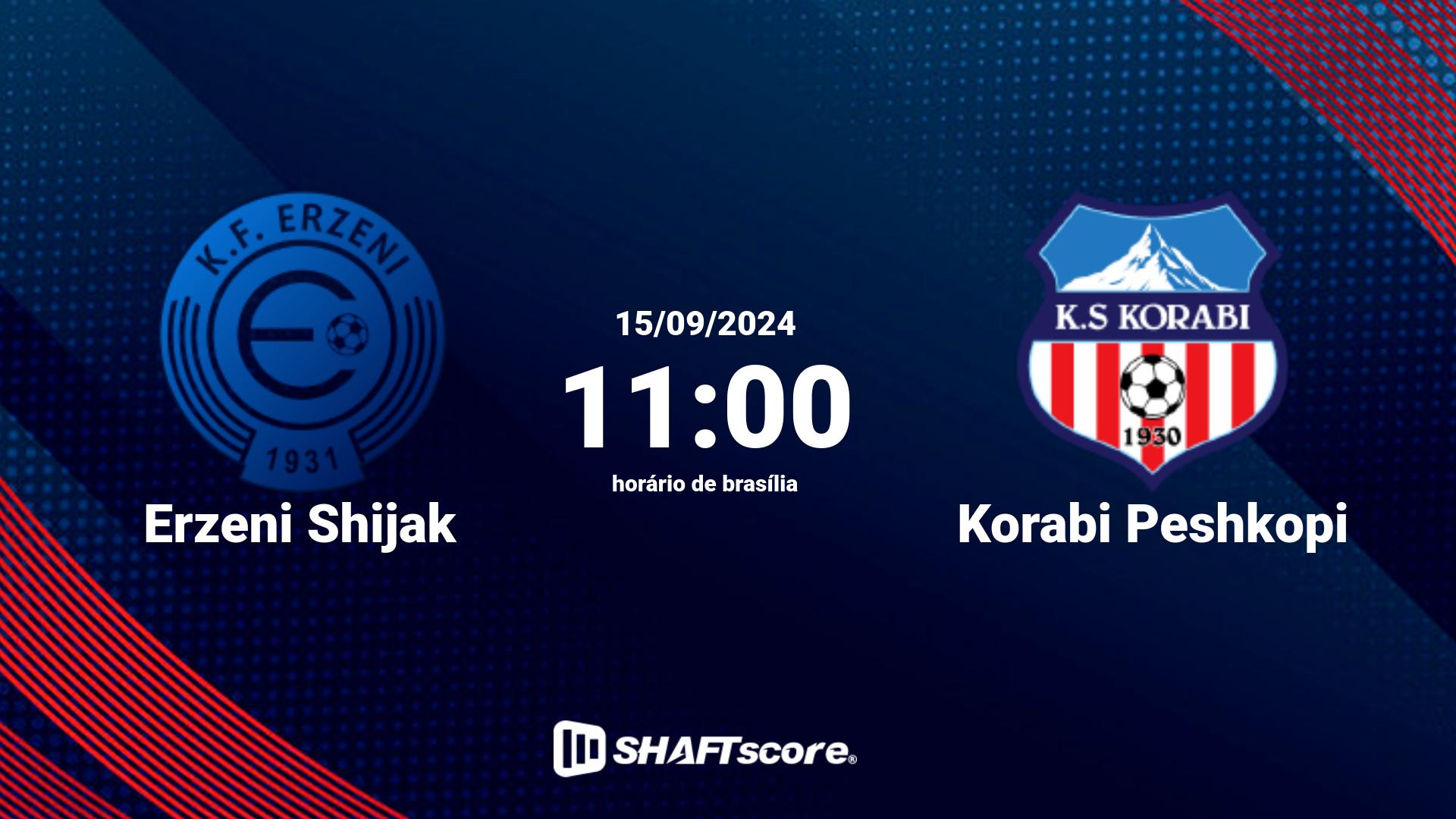 Estatísticas do jogo Erzeni Shijak vs Korabi Peshkopi 15.09 11:00