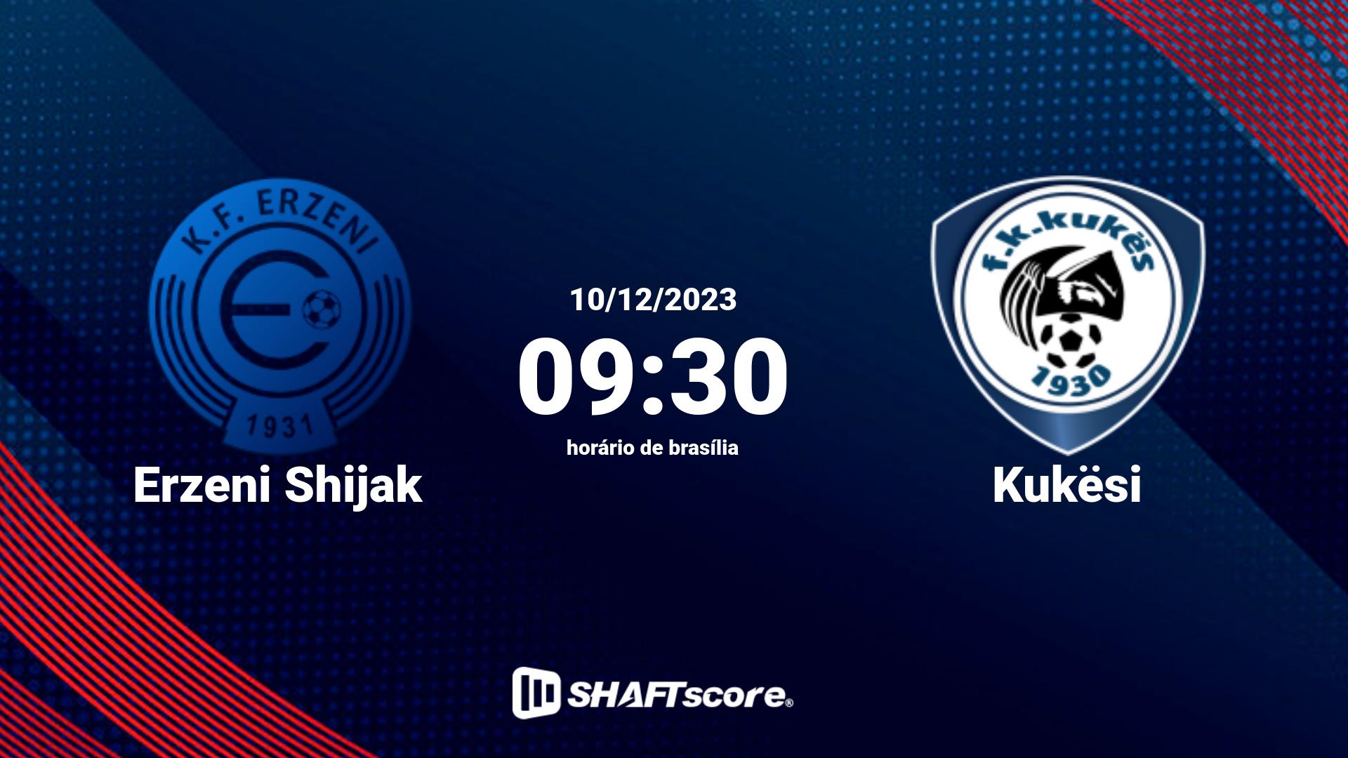 Estatísticas do jogo Erzeni Shijak vs Kukësi 10.12 09:30