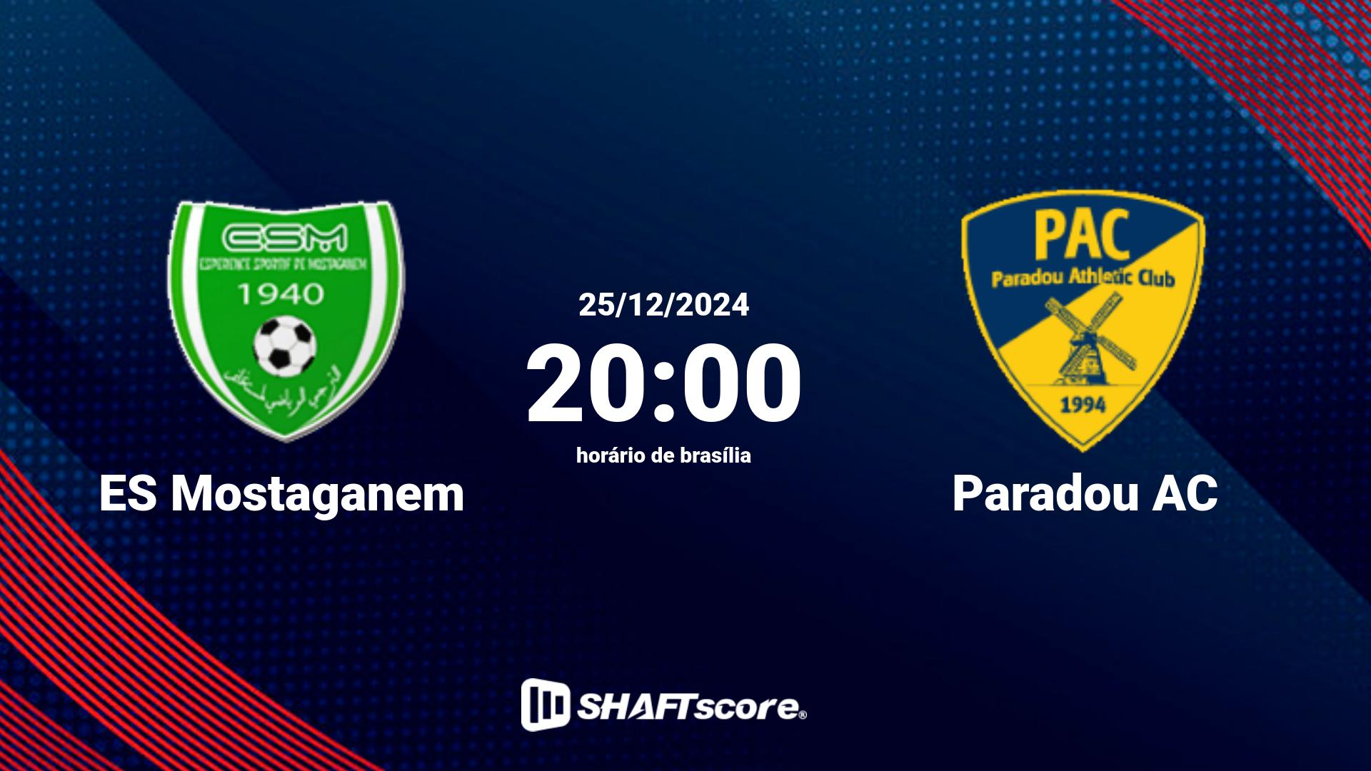 Estatísticas do jogo ES Mostaganem vs Paradou AC 25.12 20:00