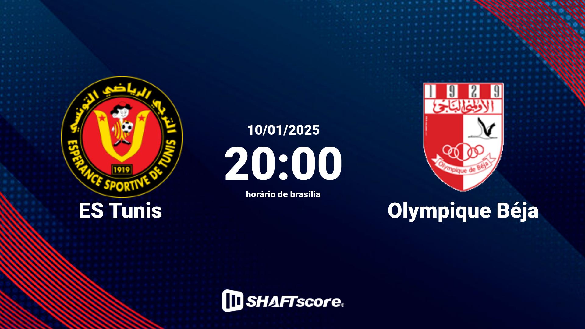 Estatísticas do jogo ES Tunis vs Olympique Béja 10.01 20:00